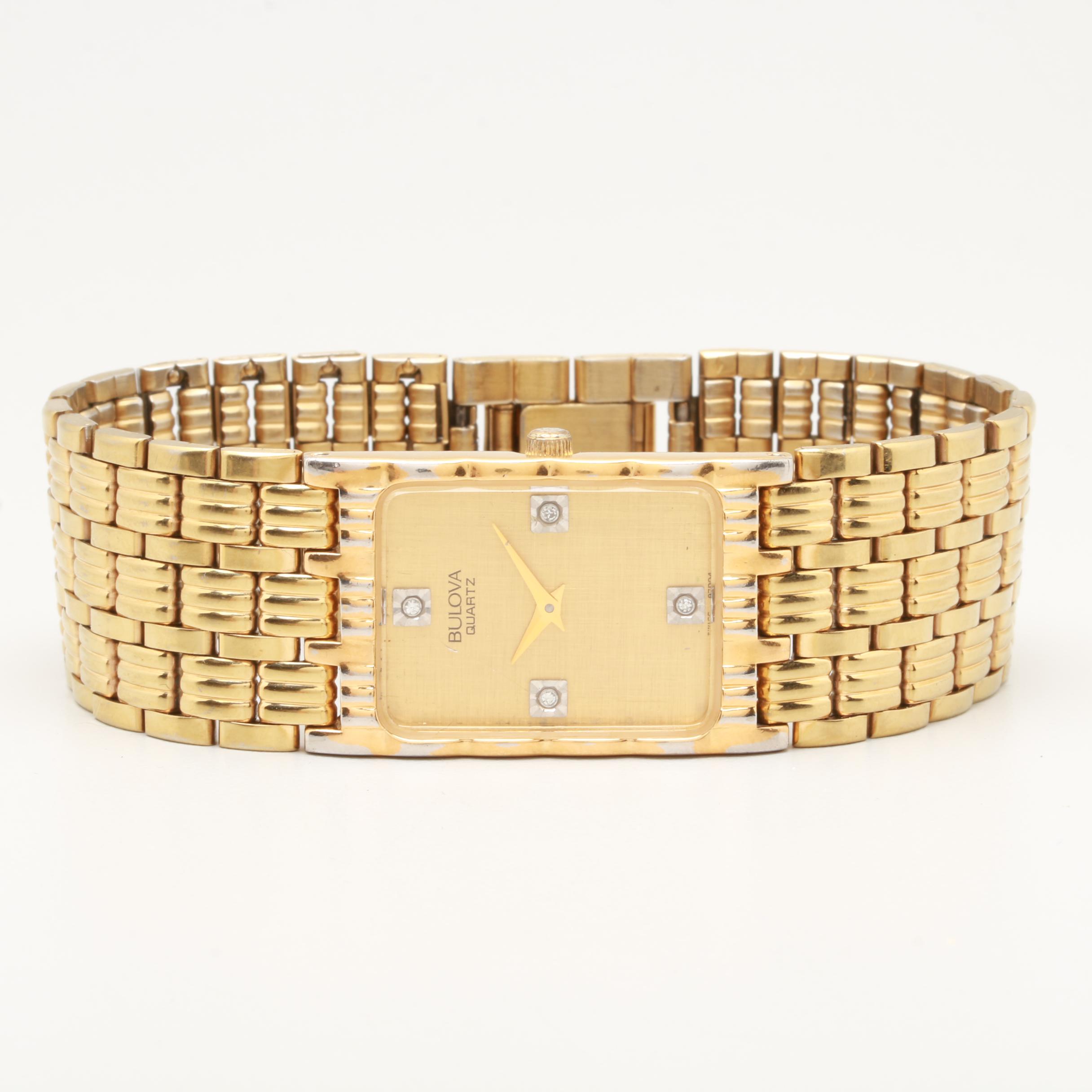 Bulova Quartz Gold Tone Watch with Diamonds