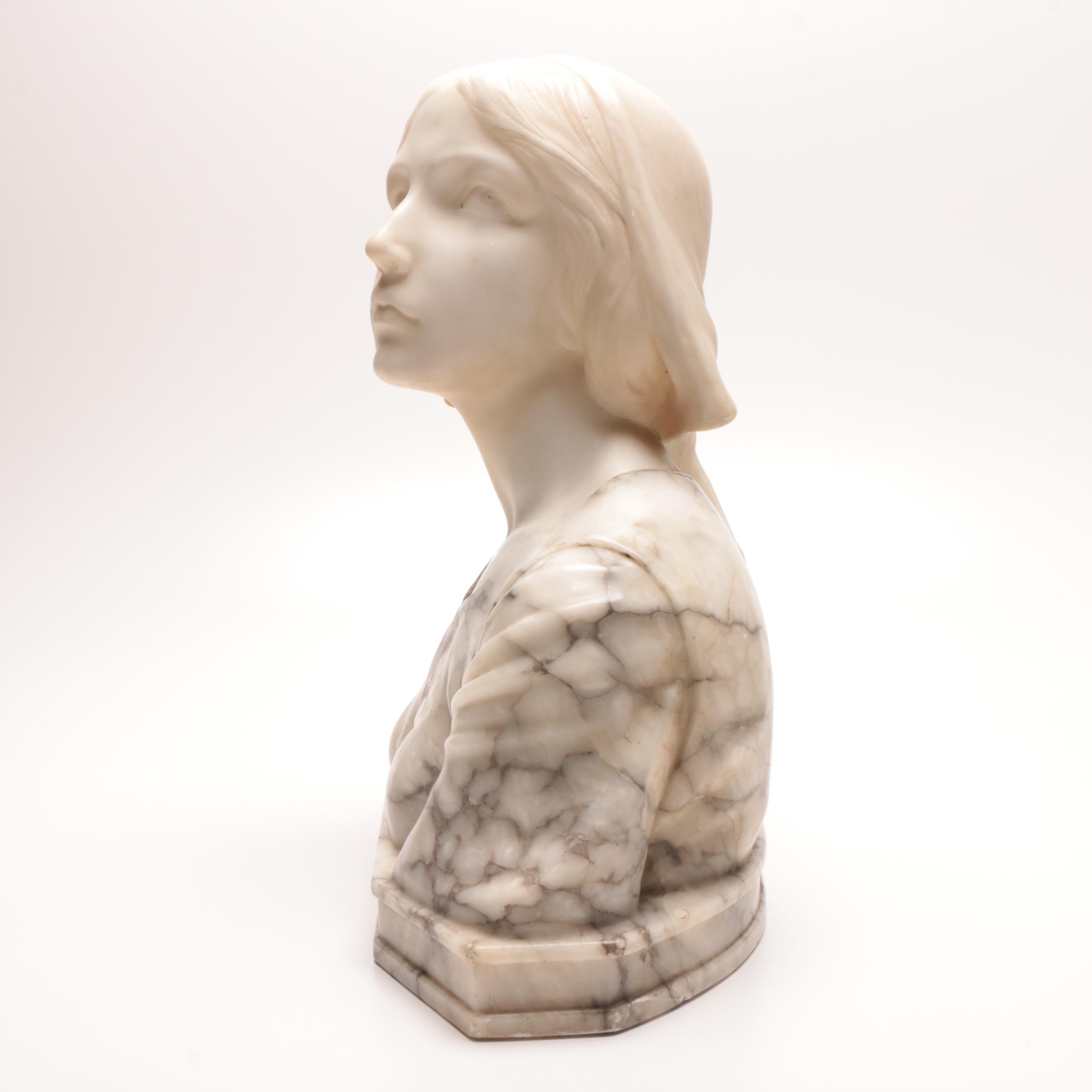 Guglielmo Pugi Alabaster Sculpture "A Bust of Jeanne d'Arc"