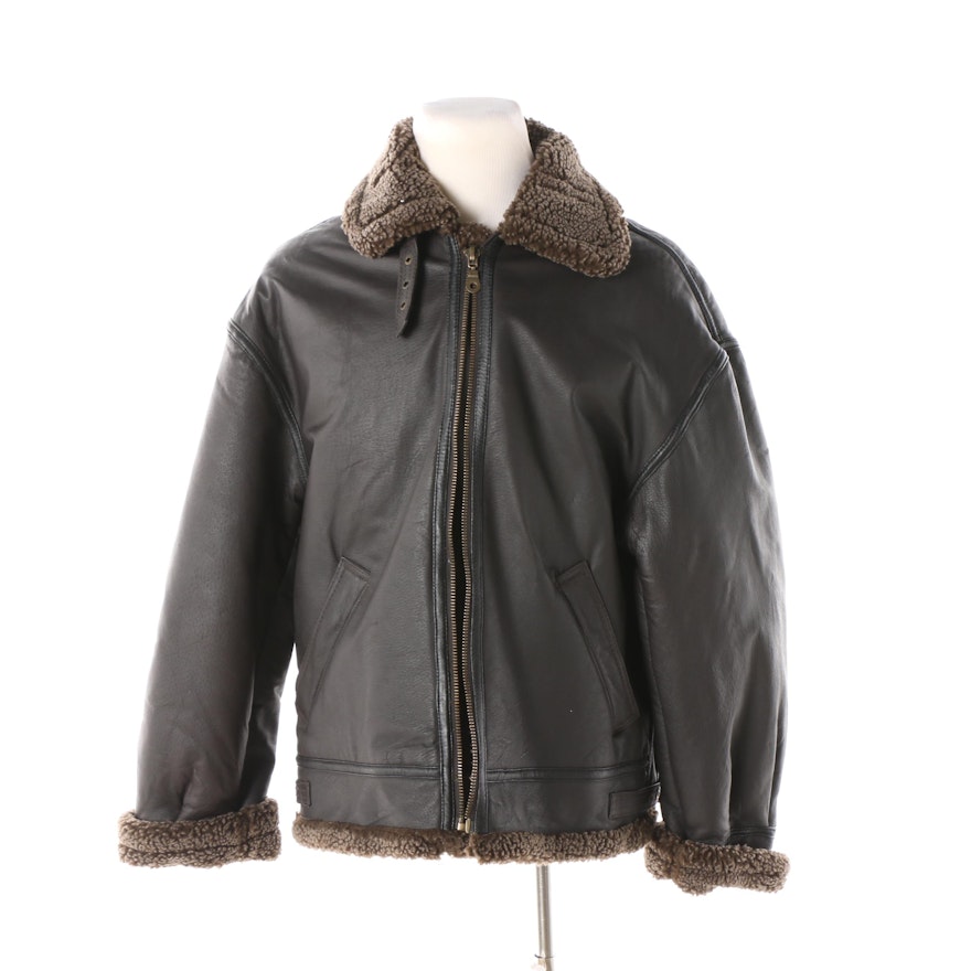 Men's Winlit Dark Brown Leather and Faux Shearling Bomber Jacket