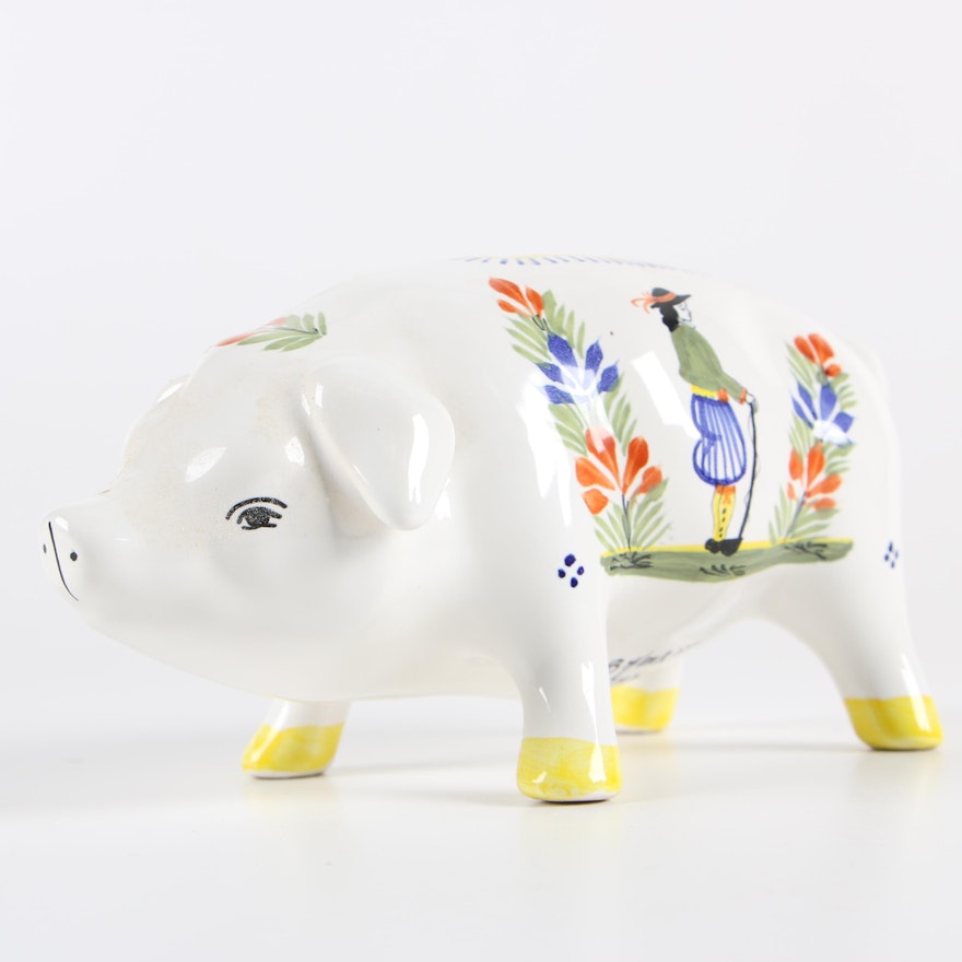HB-Henriot French Hand-Painted Ceramic Piggy Bank