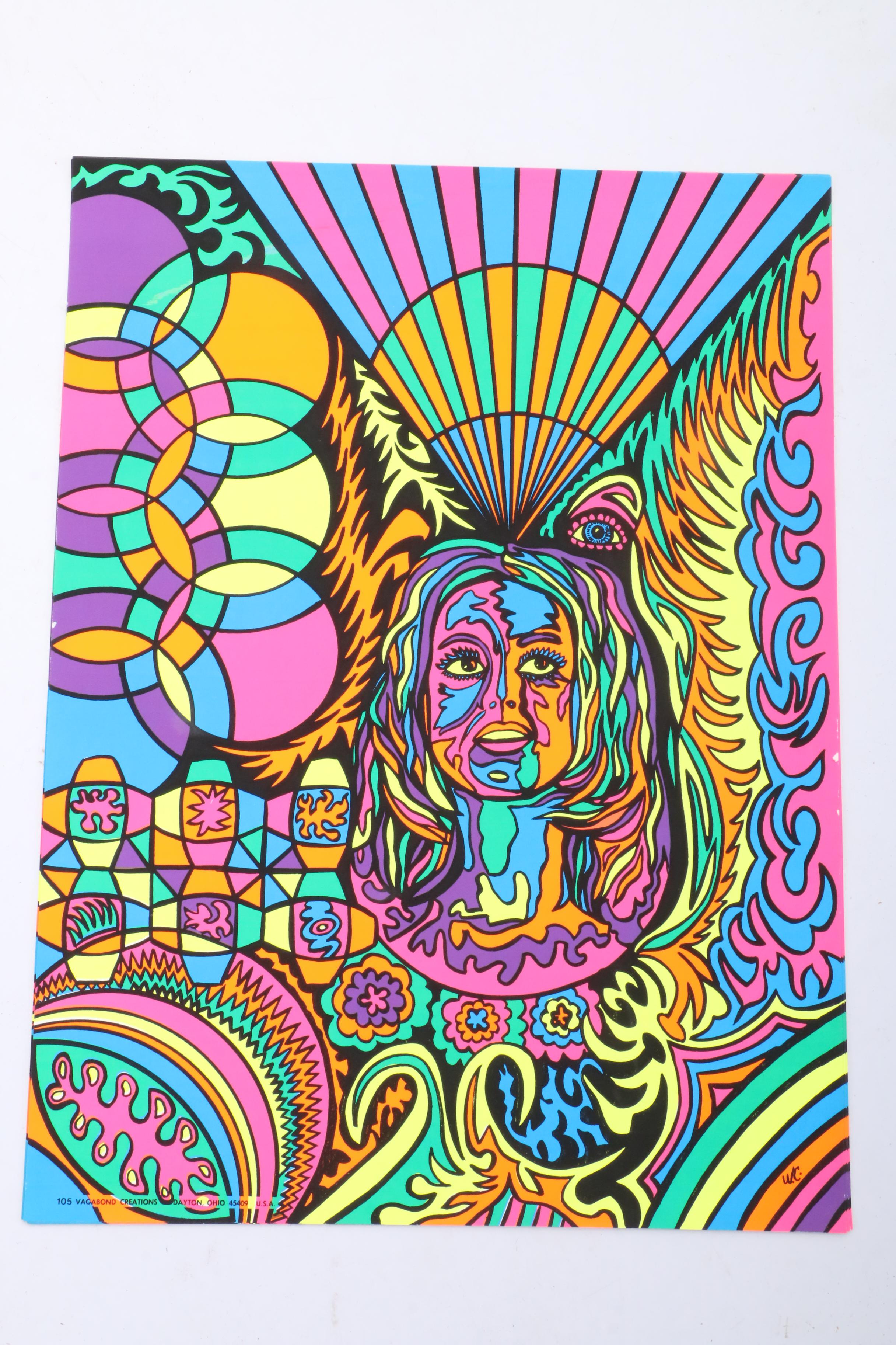 Psychedelic 1970s Vagabond Creations Blacklight Posters
