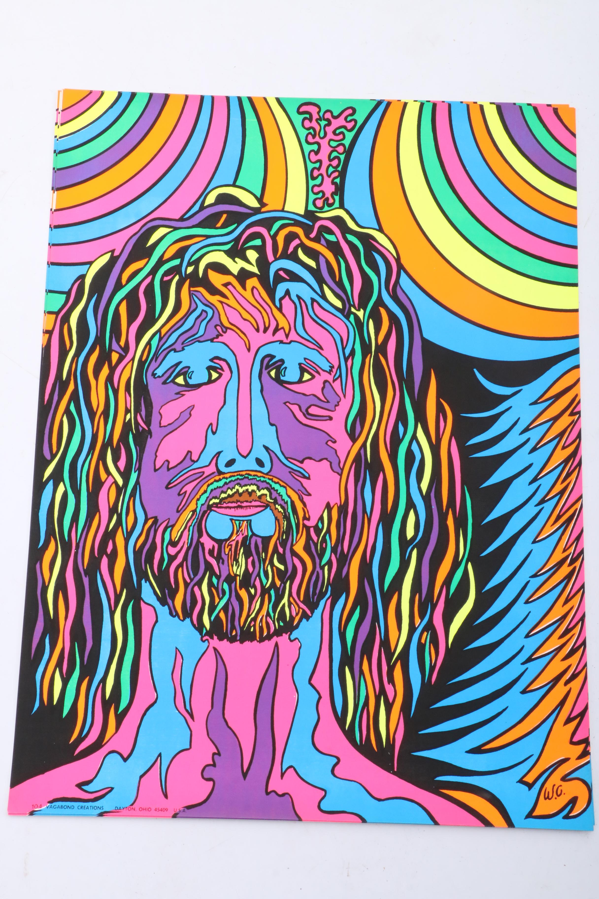 Psychedelic 1970s Vagabond Creations Blacklight Posters