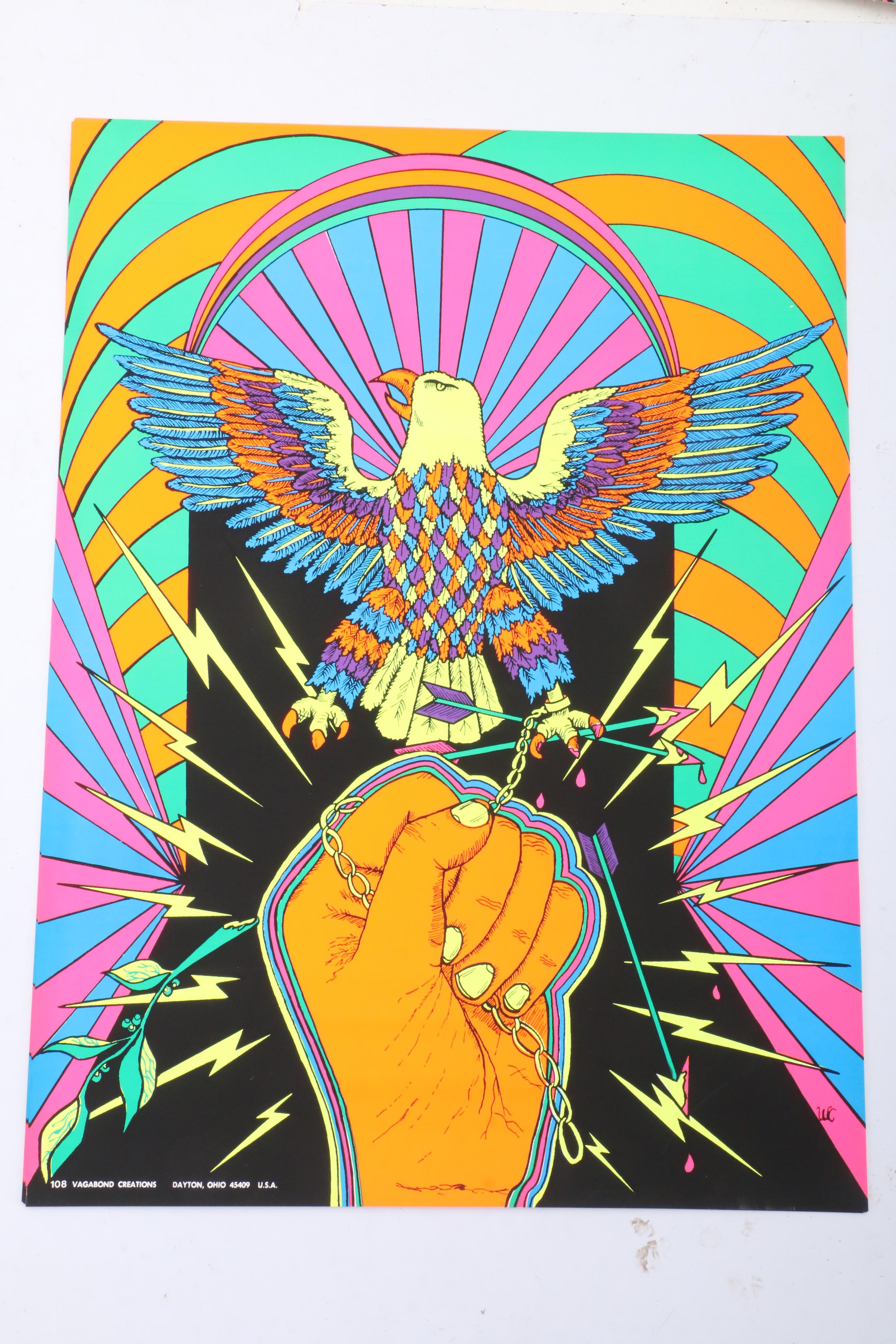 Psychedelic 1970s Vagabond Creations Blacklight Posters