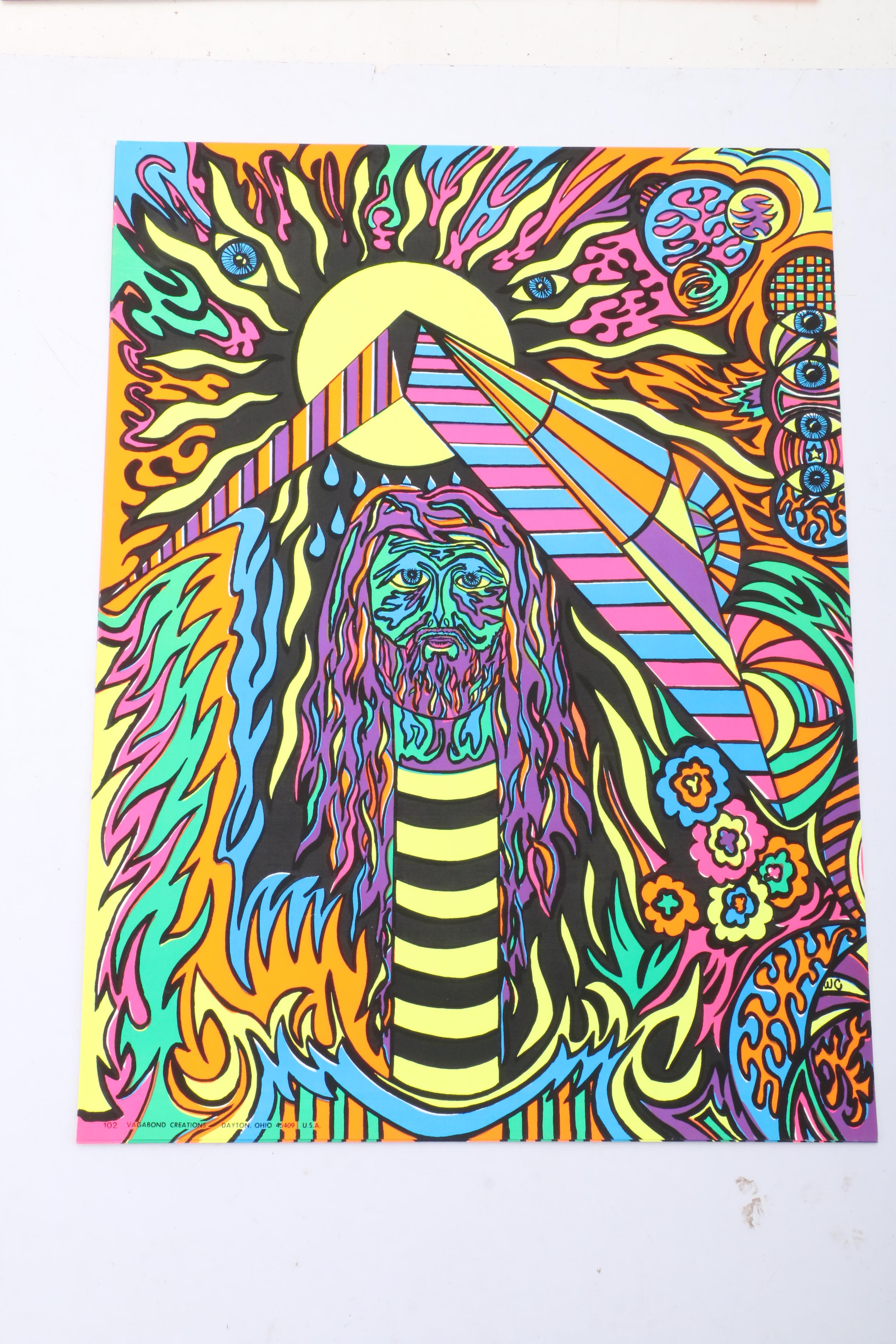 Psychedelic 1970s Vagabond Creations Blacklight Posters