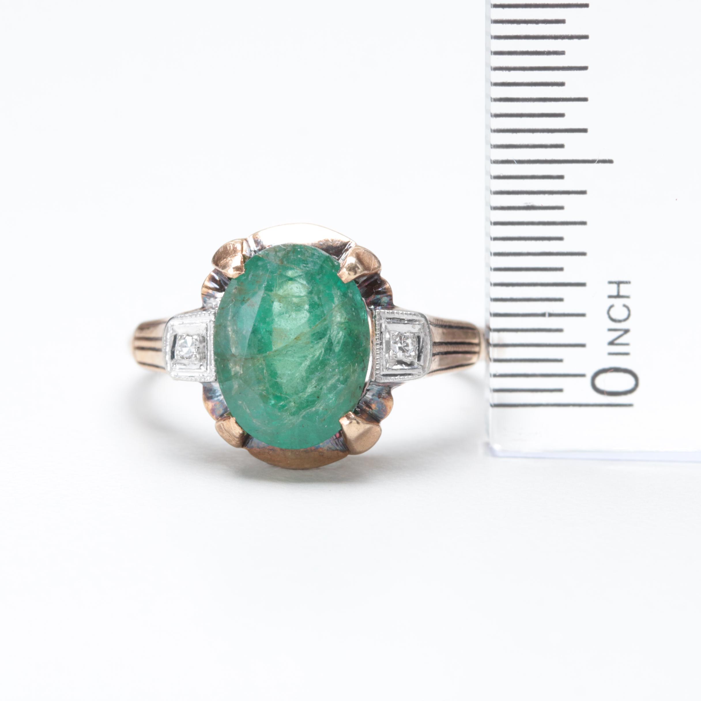 Vintage 10K Yellow Gold 2.62 CT Emerald and Diamond Ring