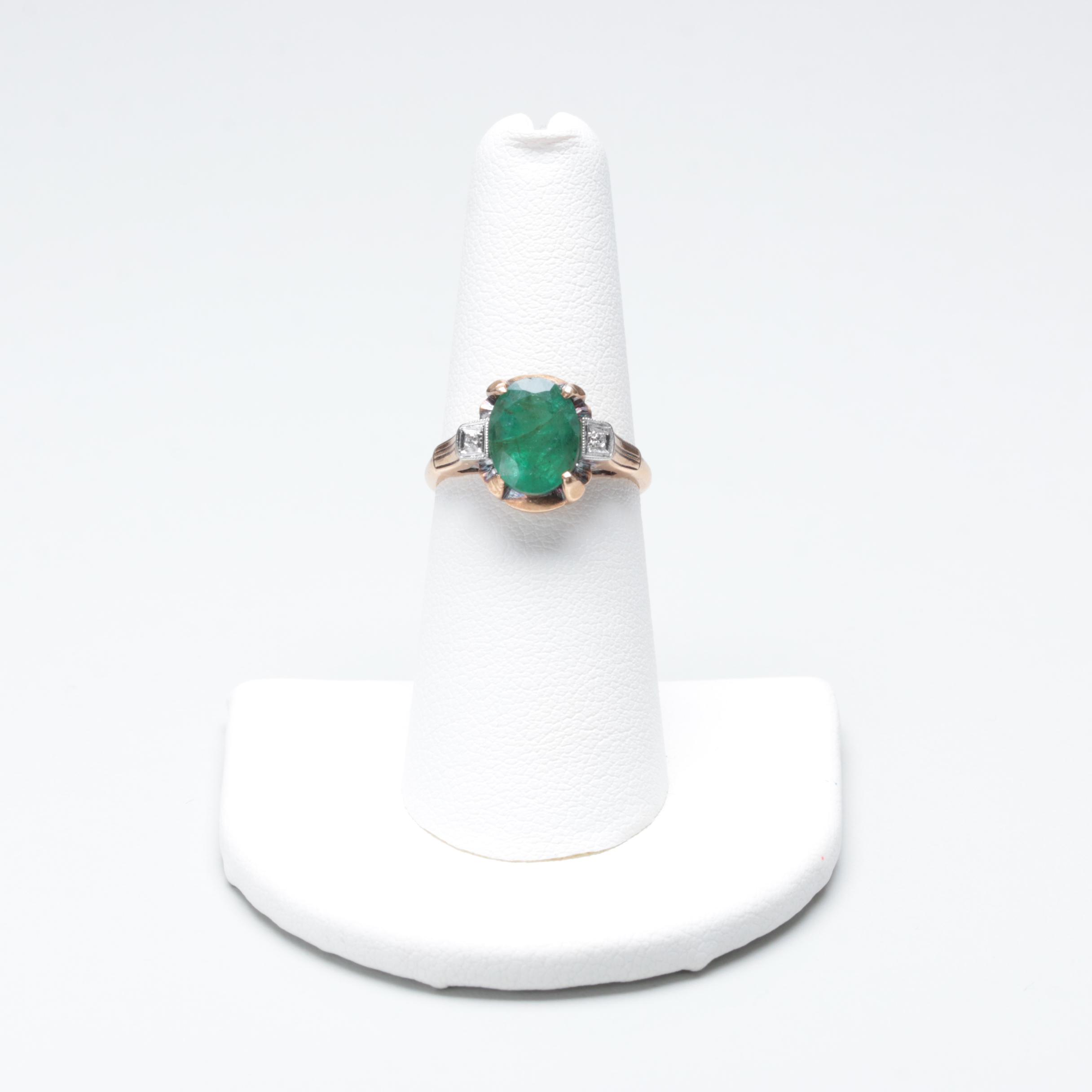 Vintage 10K Yellow Gold 2.62 CT Emerald and Diamond Ring
