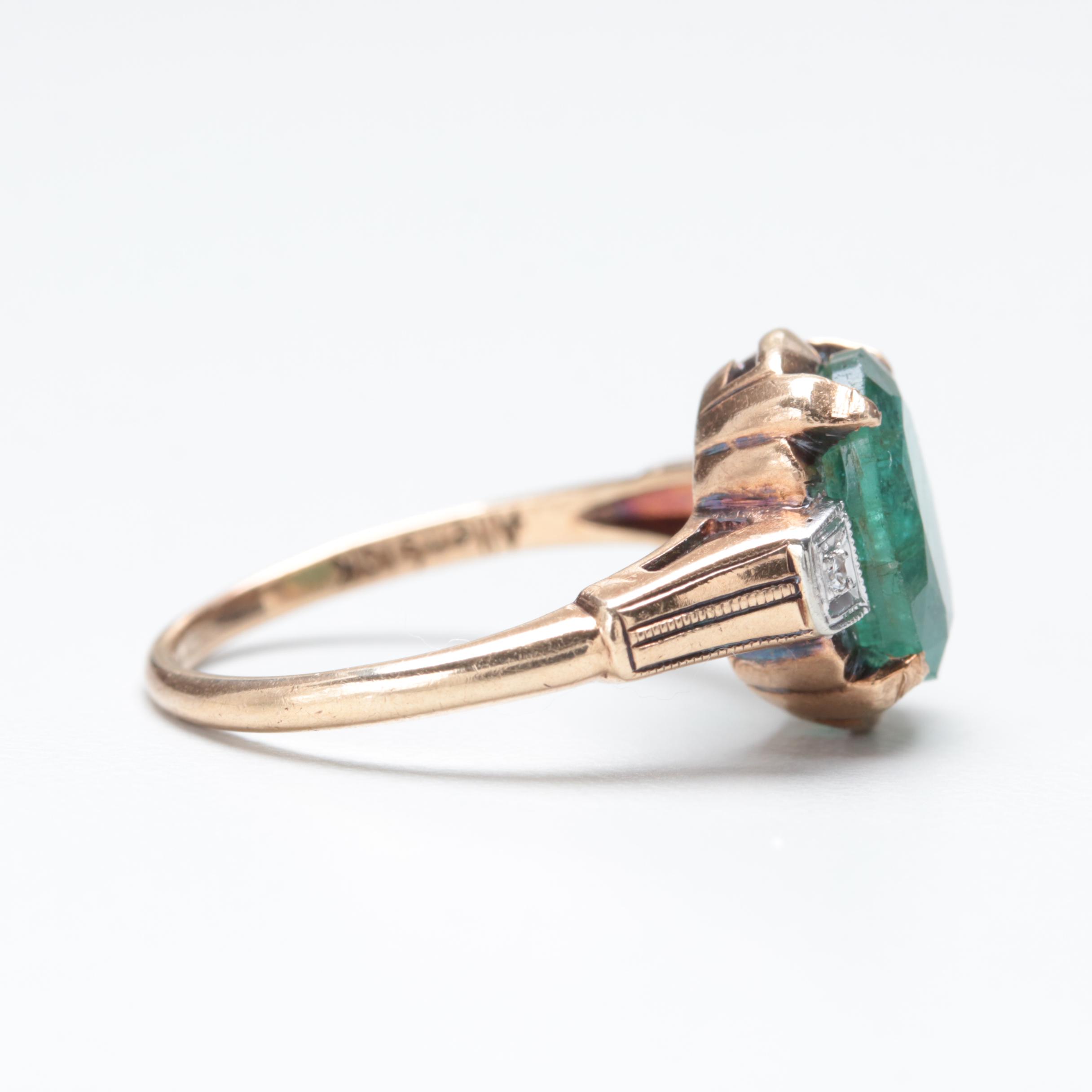 Vintage 10K Yellow Gold 2.62 CT Emerald and Diamond Ring