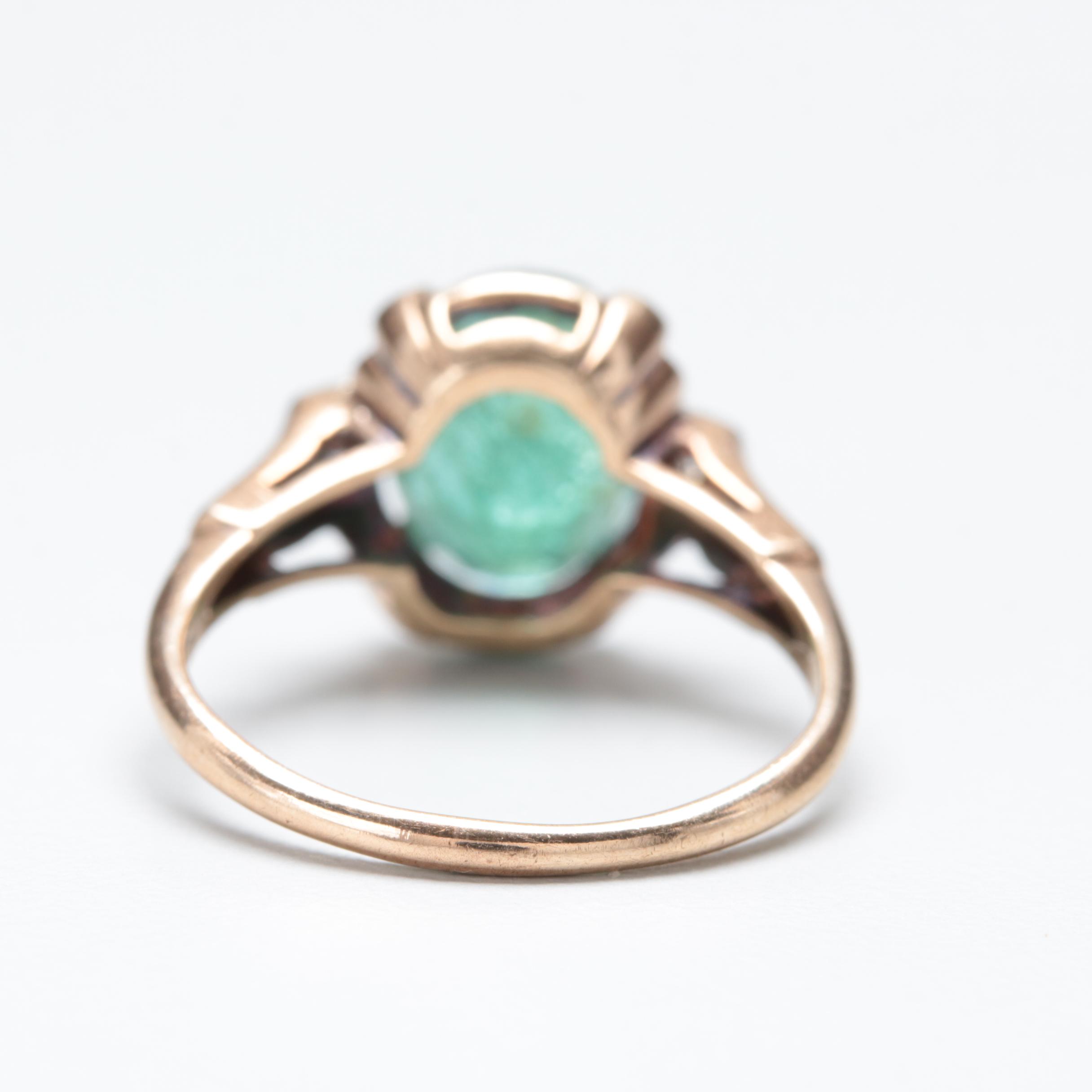 Vintage 10K Yellow Gold 2.62 CT Emerald and Diamond Ring