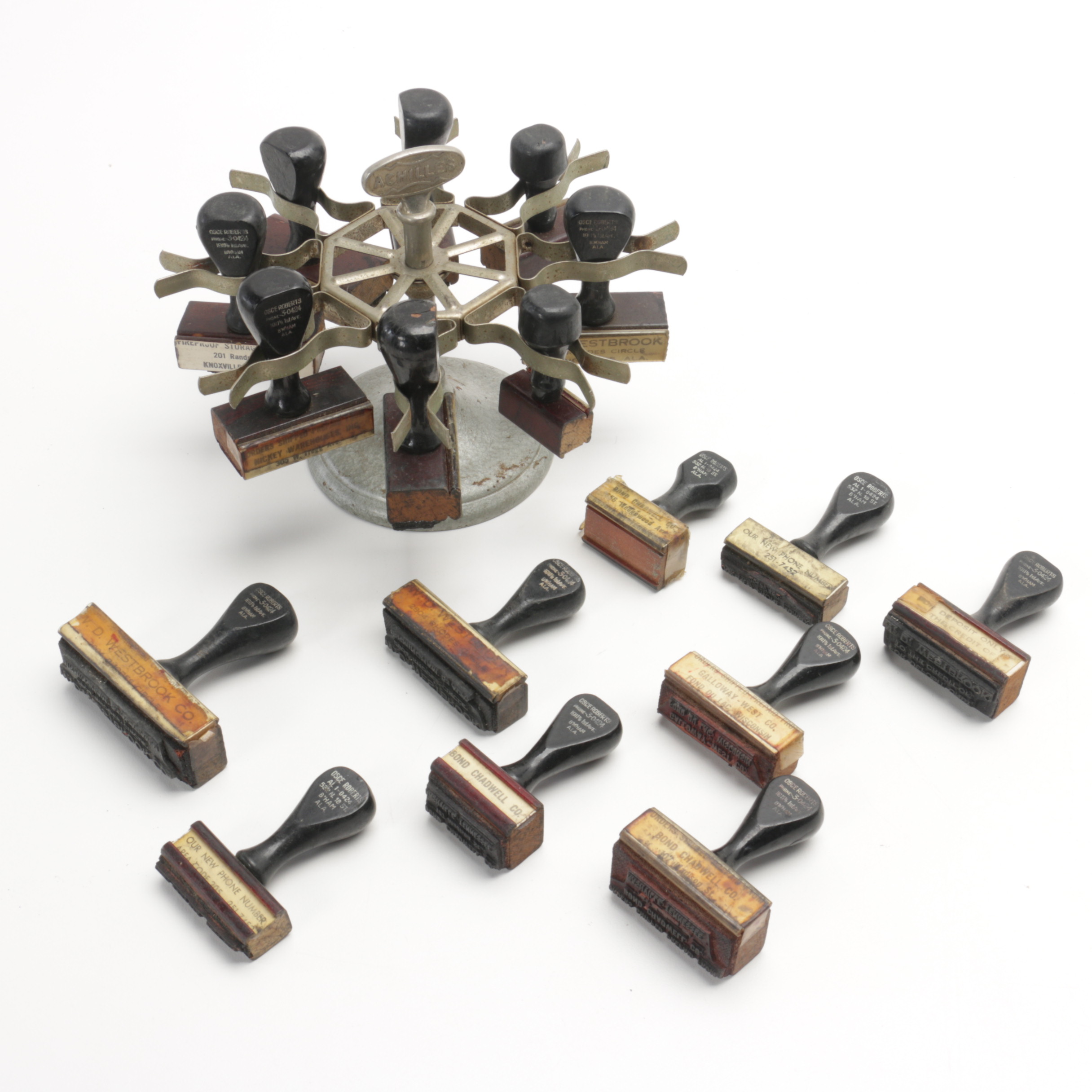 Vintage Company and Warehouse Ink Stamps with Rotary Holder