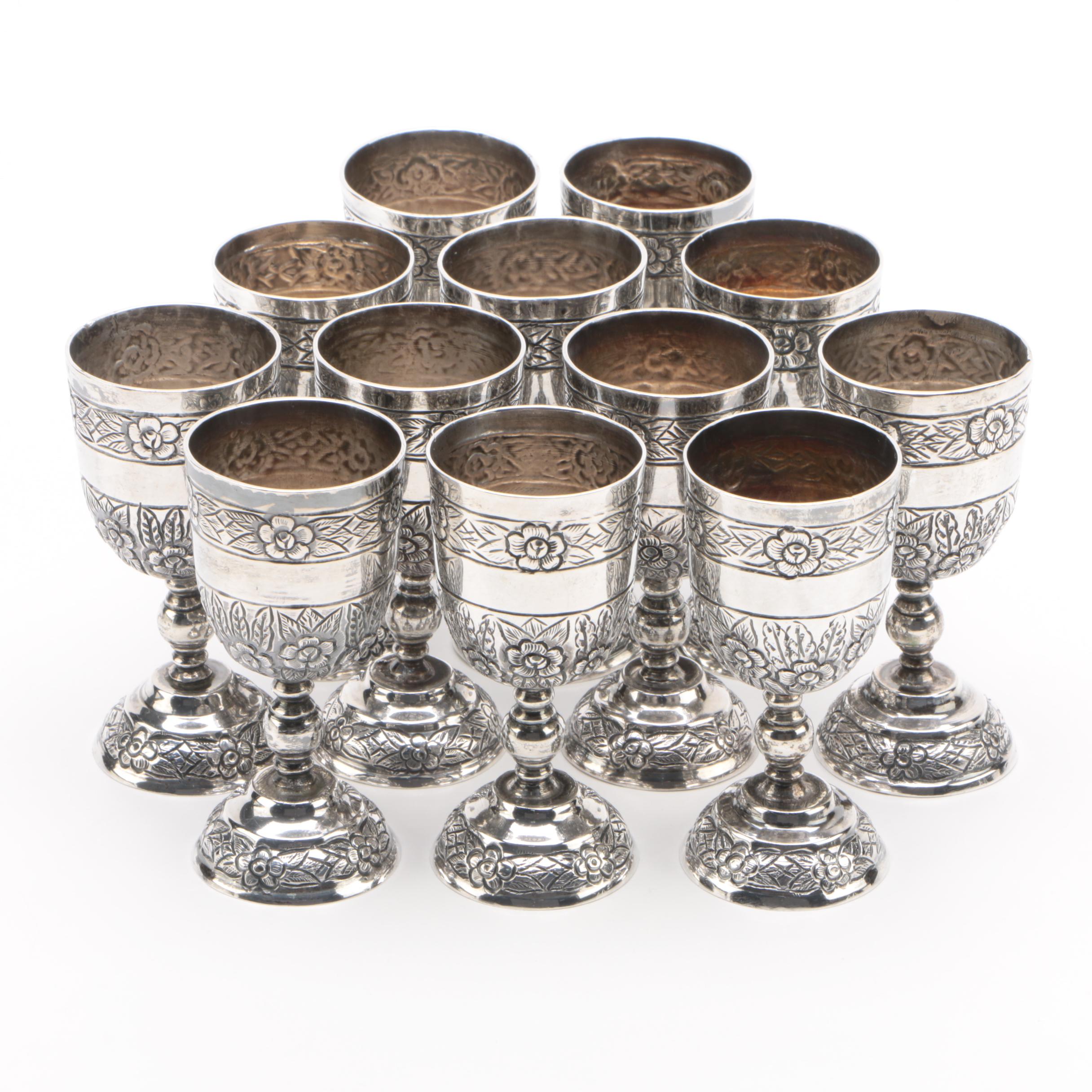 Vintage Sanborns "Aztec Rose" Mexican Sterling Silver Cordial Set