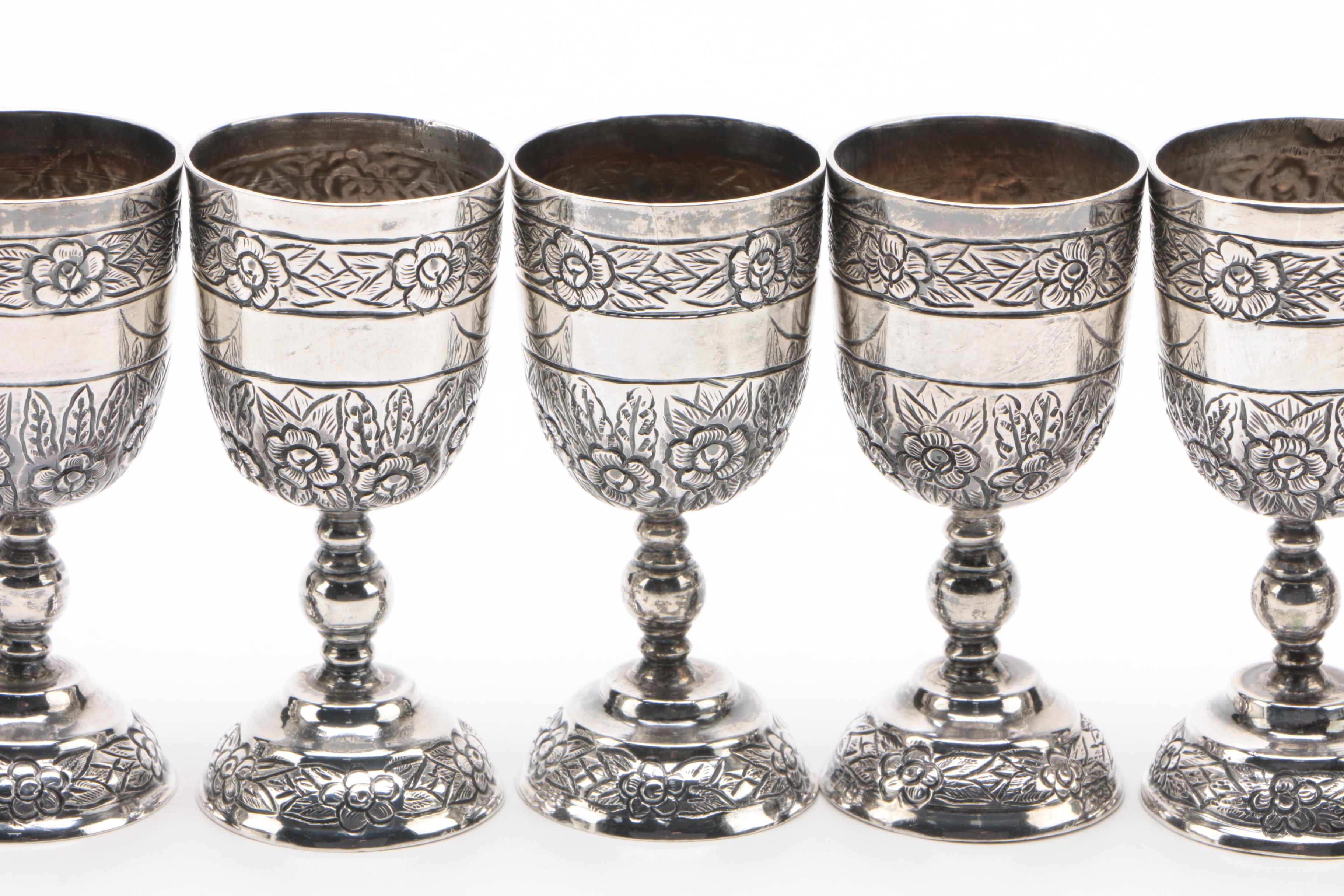 Vintage Sanborns "Aztec Rose" Mexican Sterling Silver Cordial Set