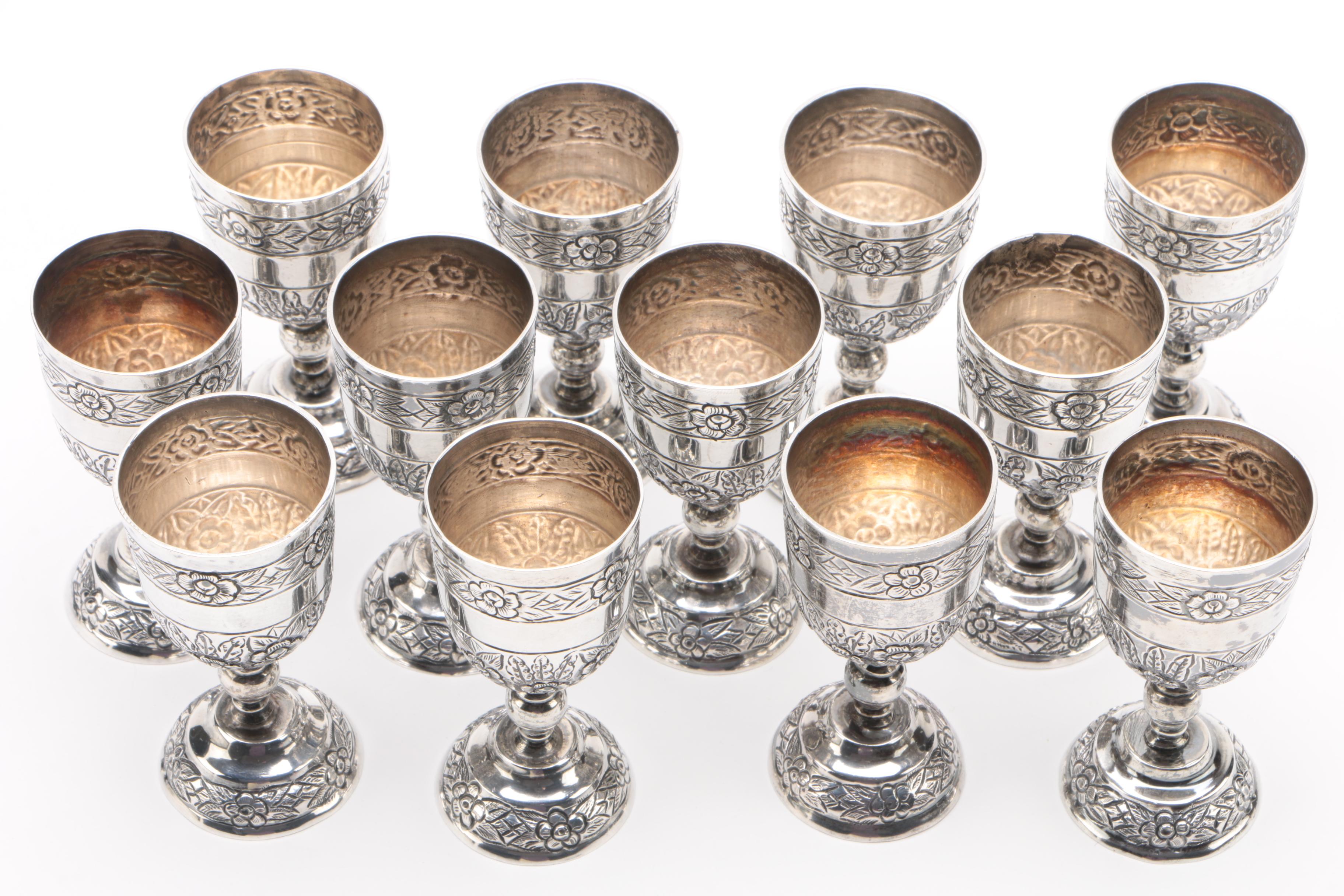 Vintage Sanborns "Aztec Rose" Mexican Sterling Silver Cordial Set