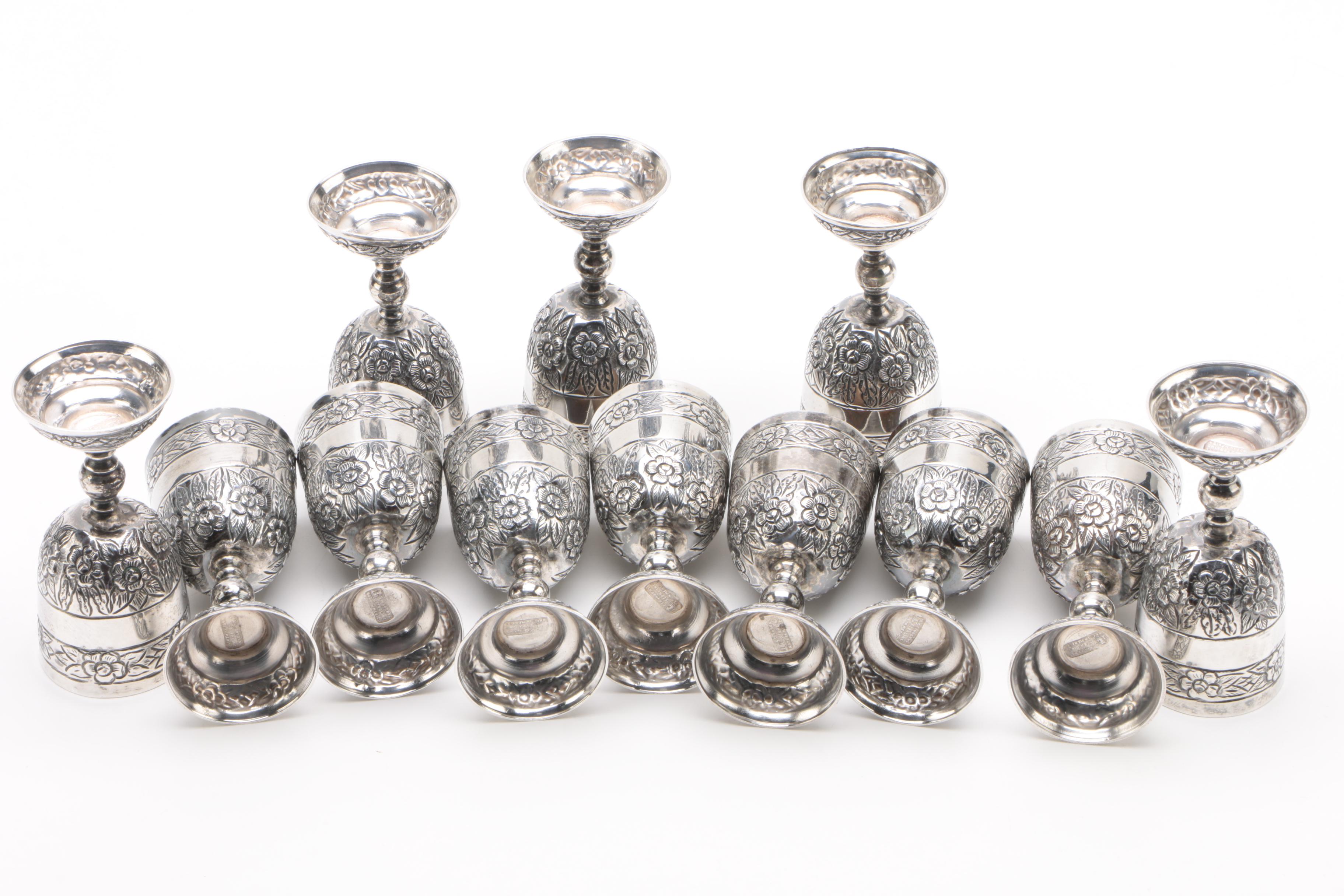 Vintage Sanborns "Aztec Rose" Mexican Sterling Silver Cordial Set