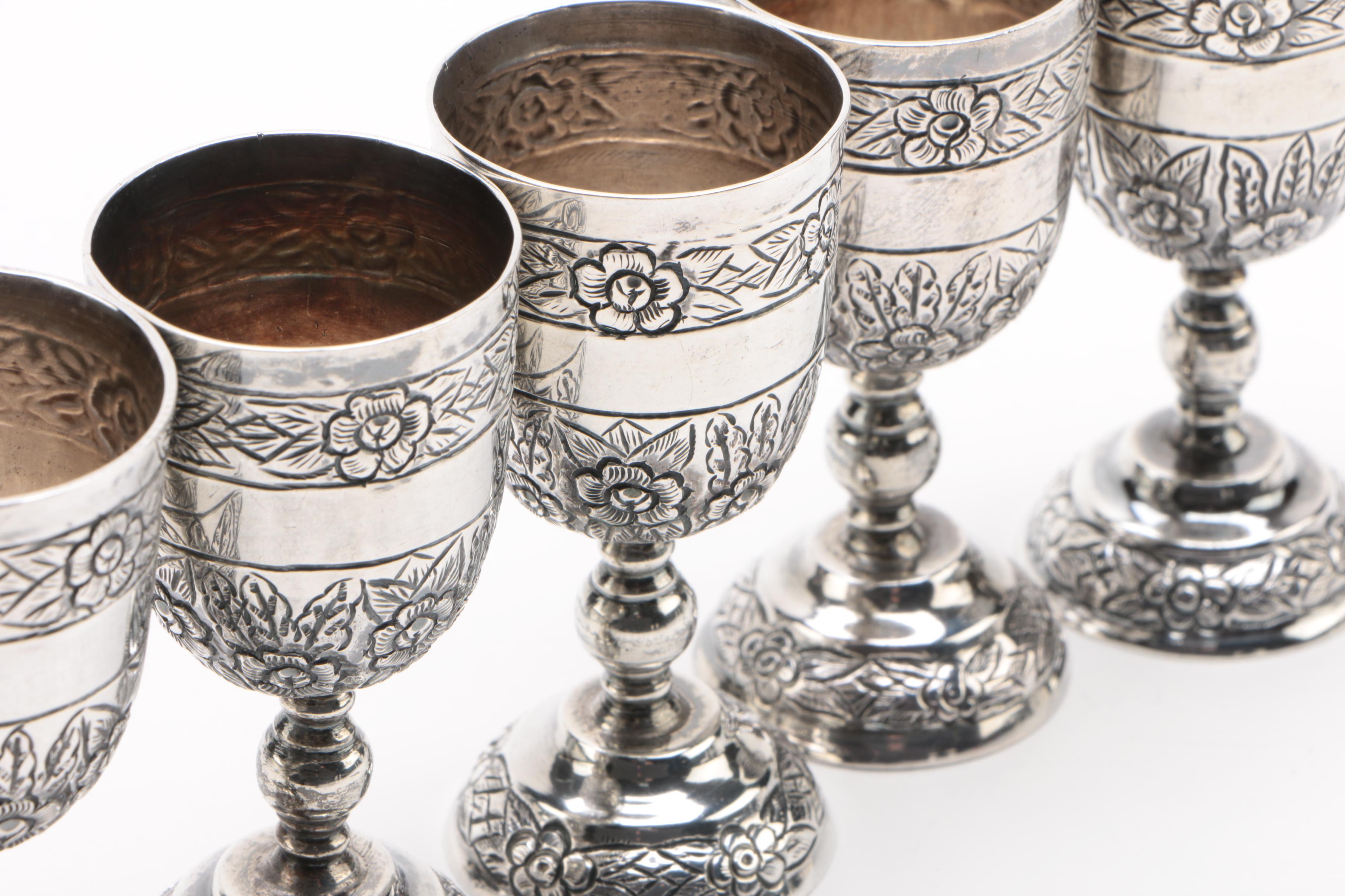 Vintage Sanborns "Aztec Rose" Mexican Sterling Silver Cordial Set