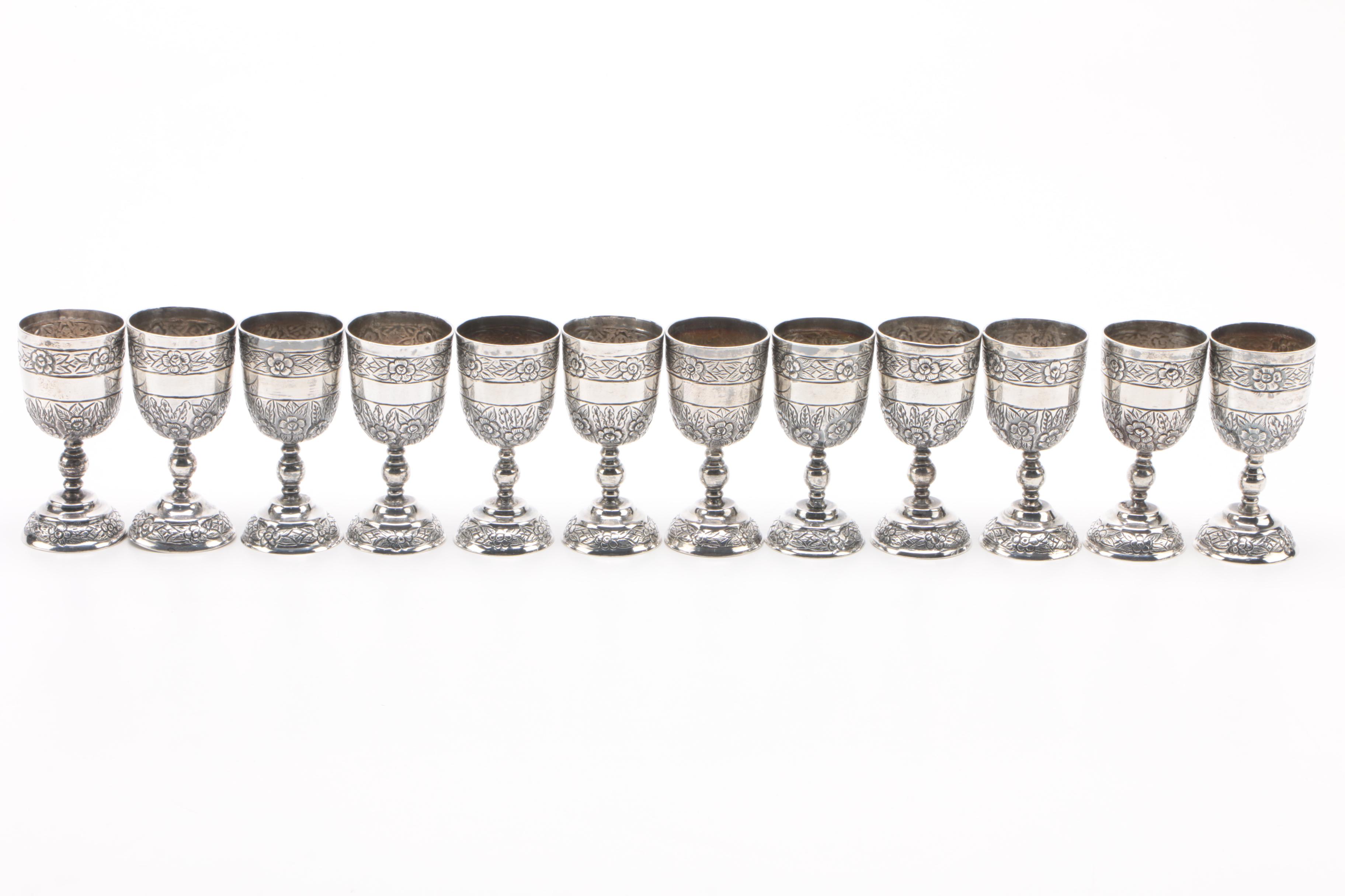 Vintage Sanborns "Aztec Rose" Mexican Sterling Silver Cordial Set