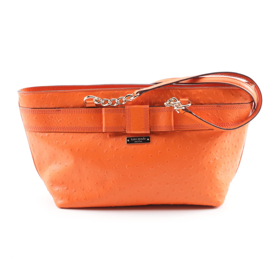 Kate Spade New York Brigid Orange Ostrich Embossed Leather Shoulder Bag