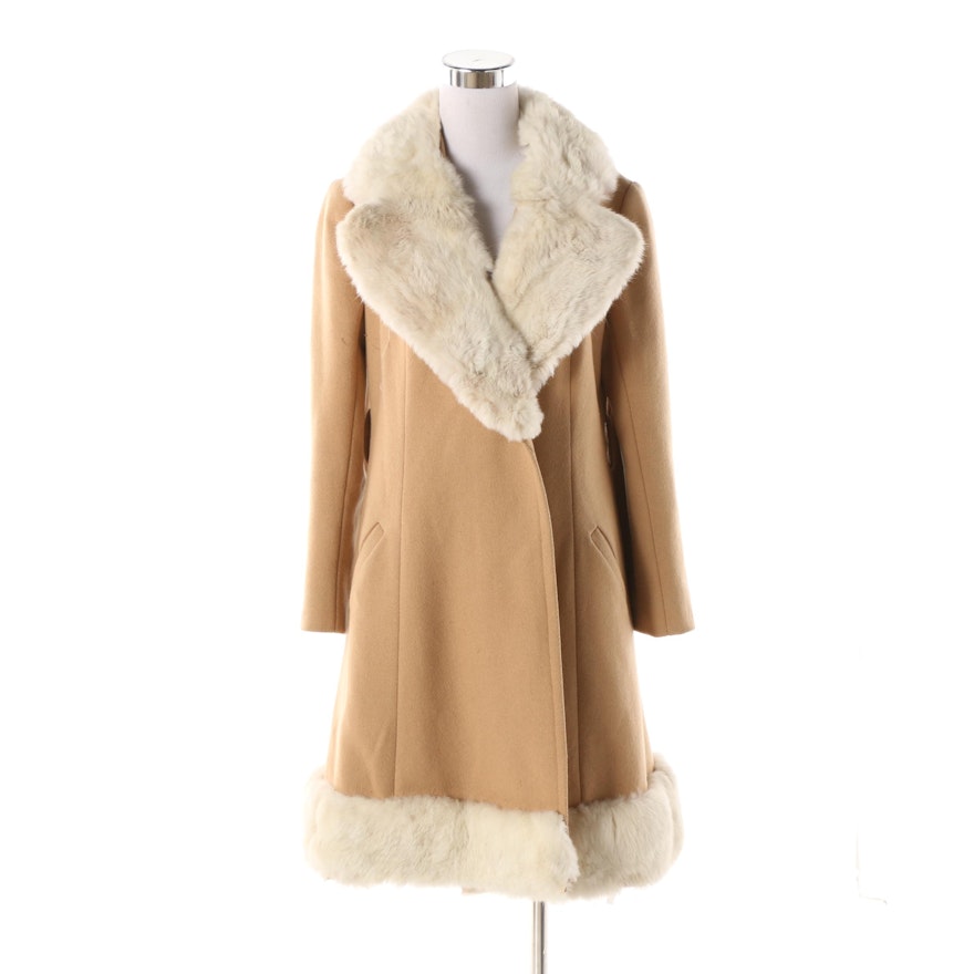 Women's Vintage Jill Jr. Tan Wool Coat with Rabbit Fur Trim