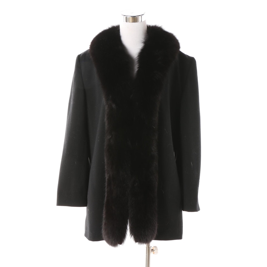 Women's Vintage Denise for Windemere Black Wool Jacket with Dyed Fox Fur Collar
