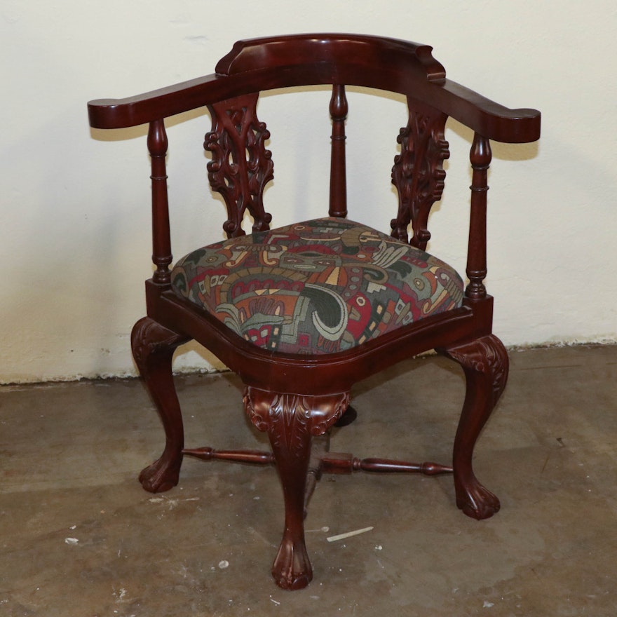 Chippendale Style Mahogany Corner Armchair, Mid 20th Century