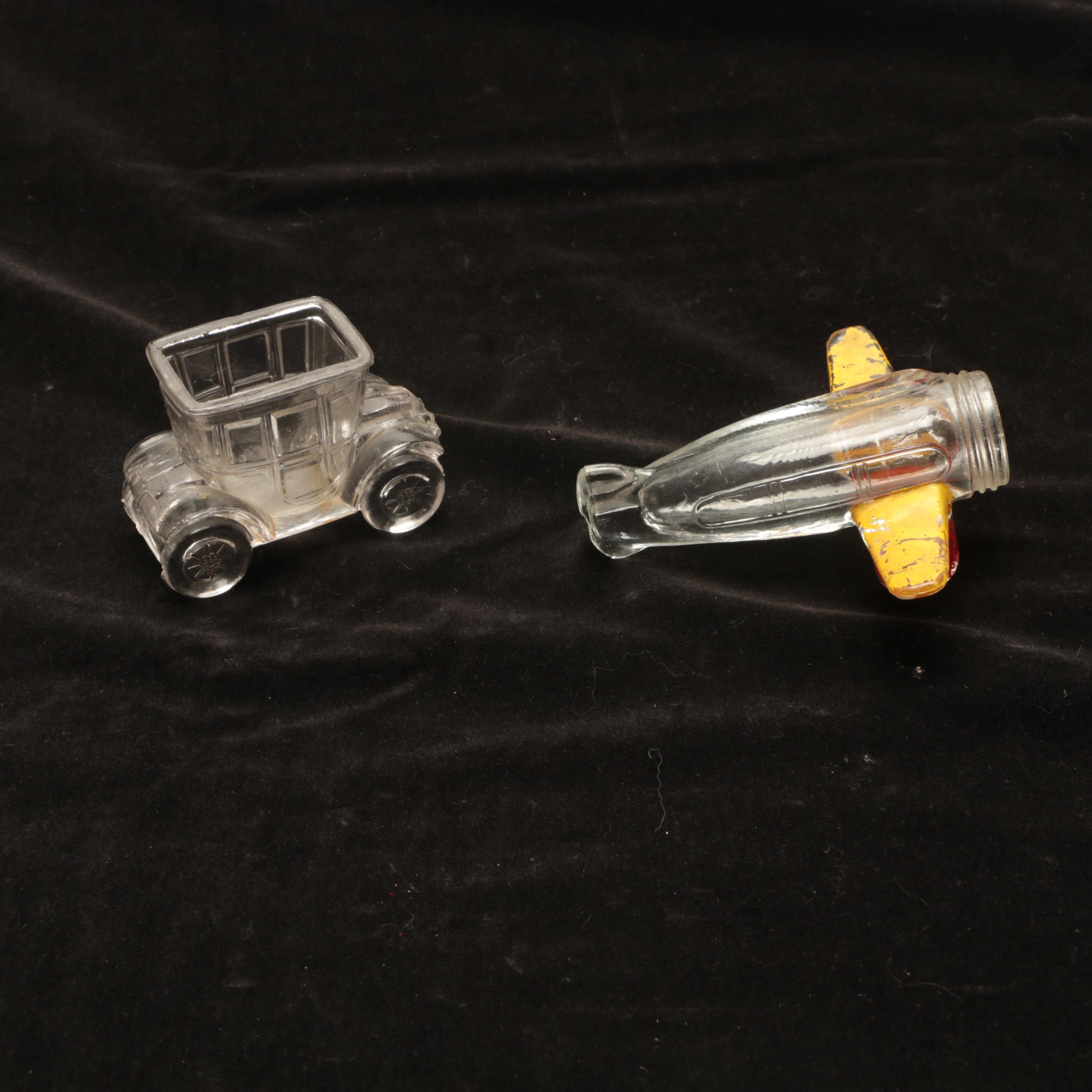 Six Antique and Vintage Glass Candy Containers Including George Washington