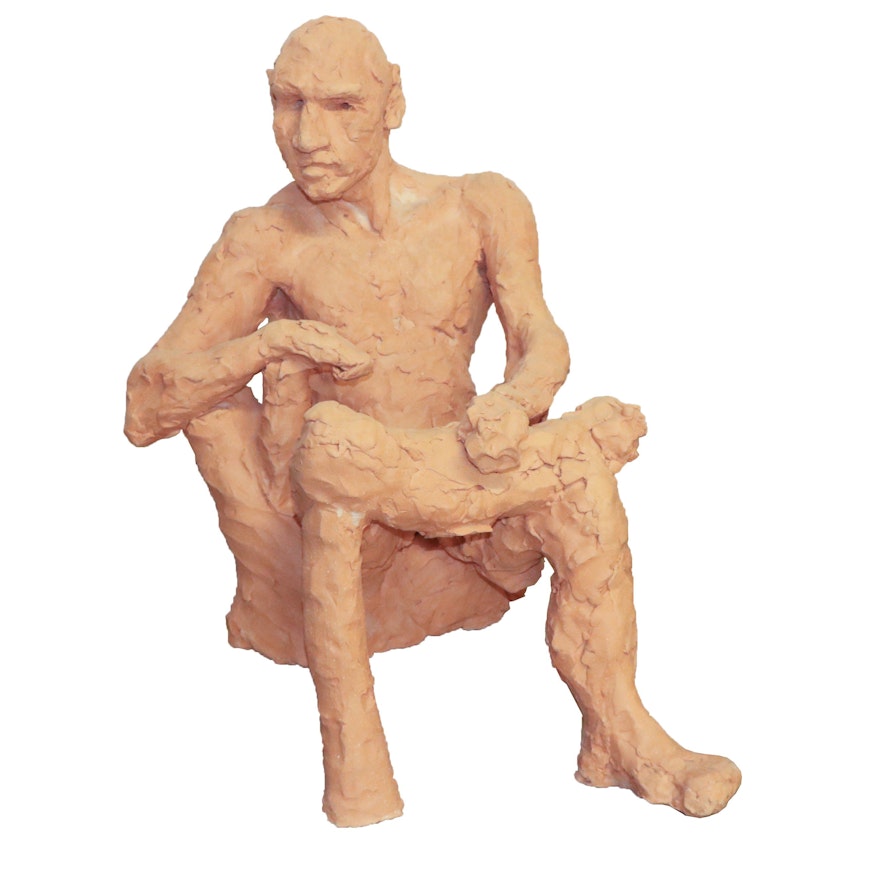 Debra Sue Payne Sitting Man Clay Sculpture