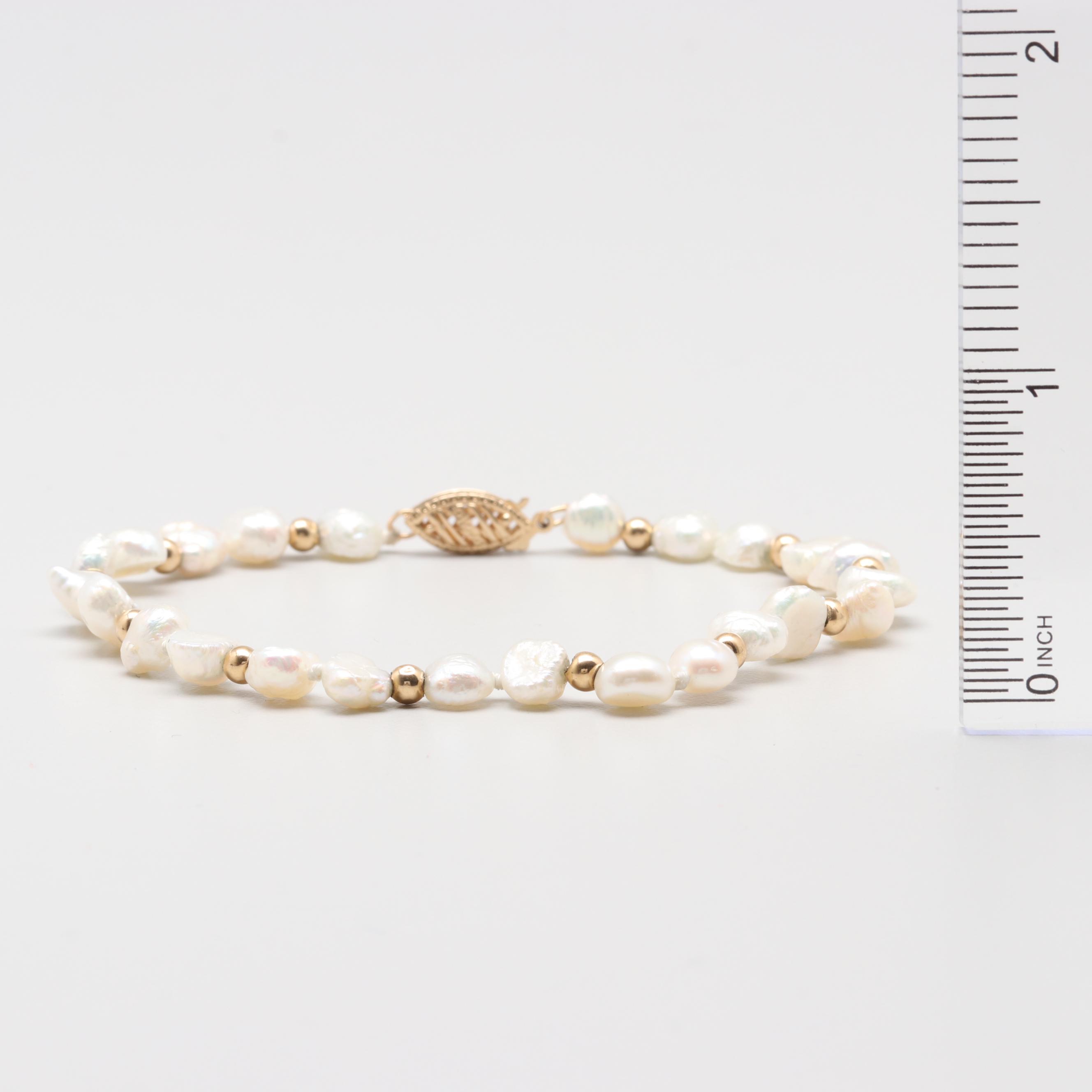 14K Yellow Gold Cultured Pearl Bracelet