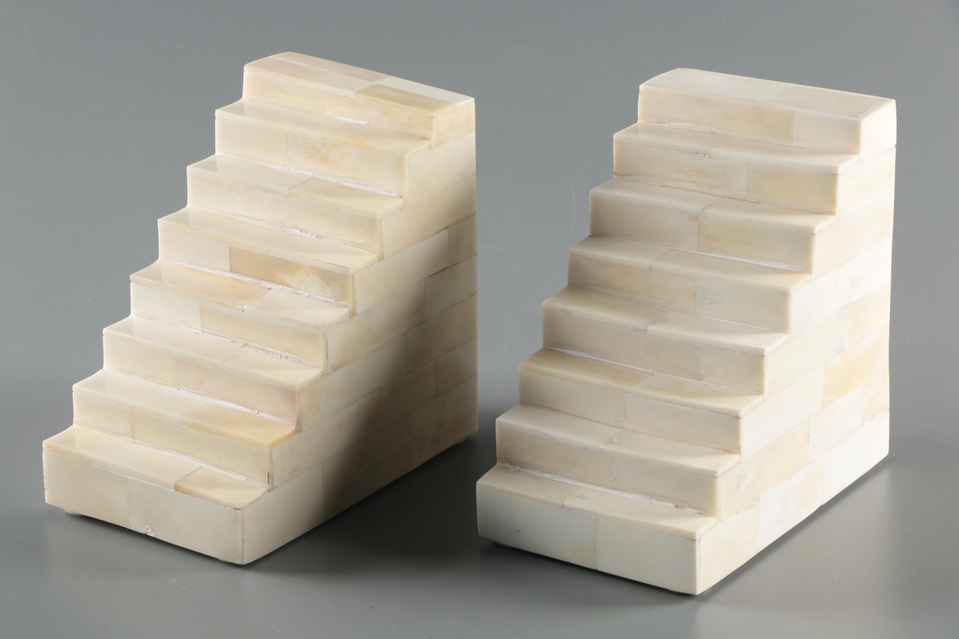 Indian Alabaster Veneer Stairway Bookends
