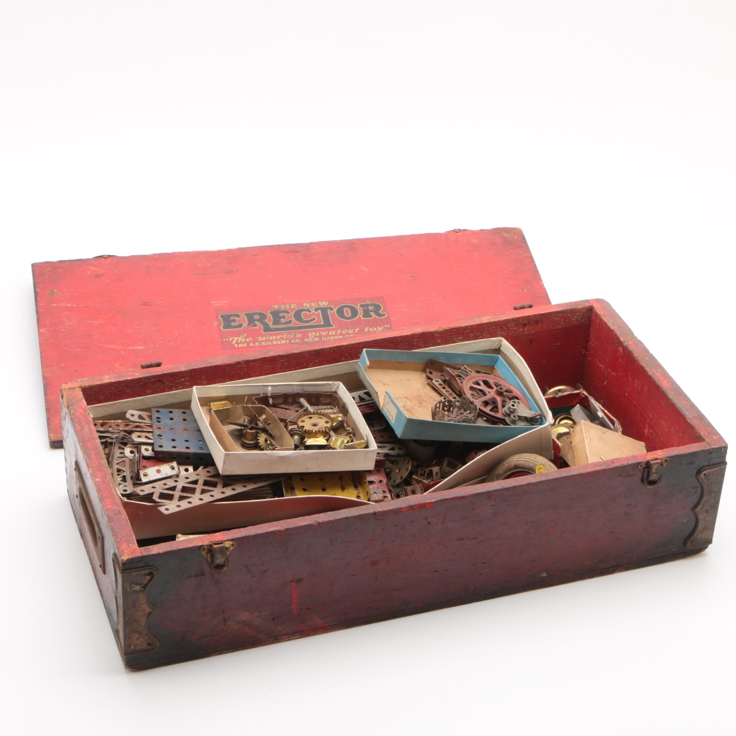 Vintage Gilbert Erector Set with Wooden Box