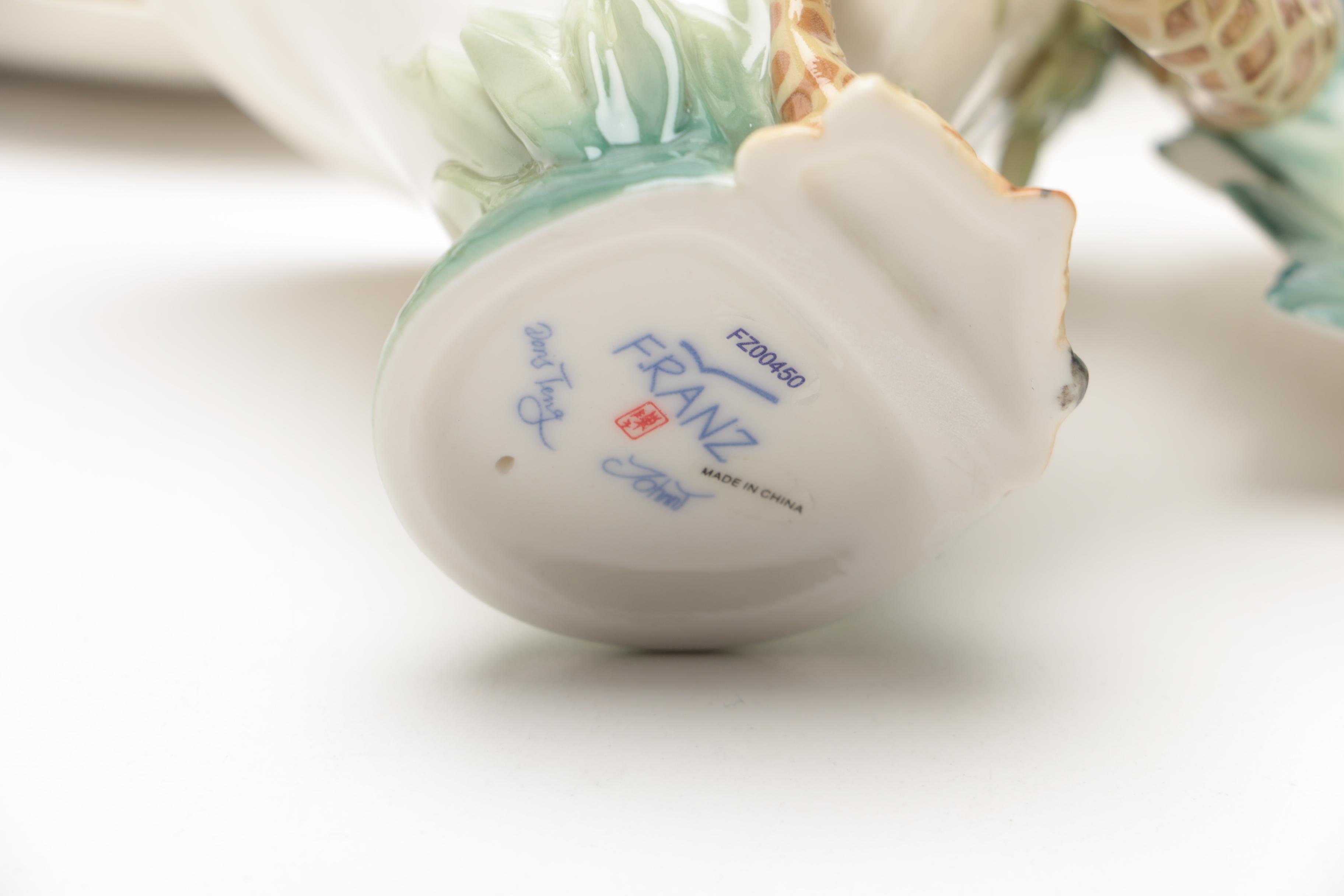Franz "Giraffe" Porcelain Sculptured Cups And Saucers And Serving Pieces