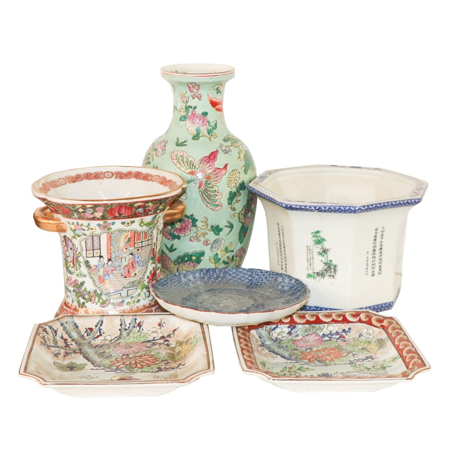 East Asian Ceramic Vase, Planters and Trays