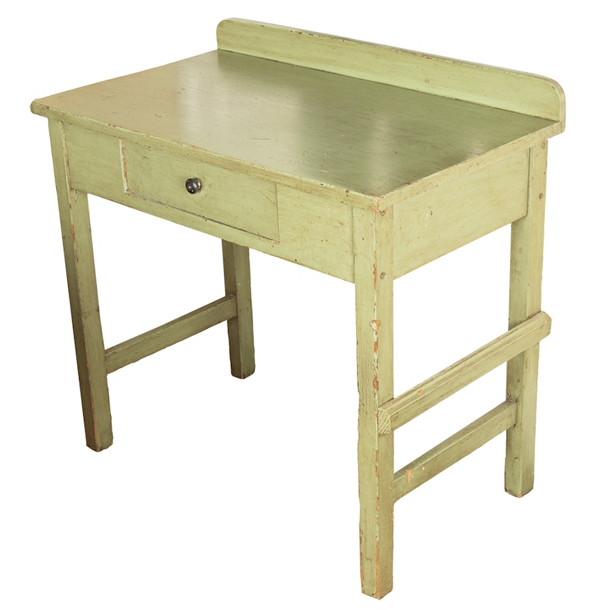 Green Painted Oak Student Desk, 20th Century