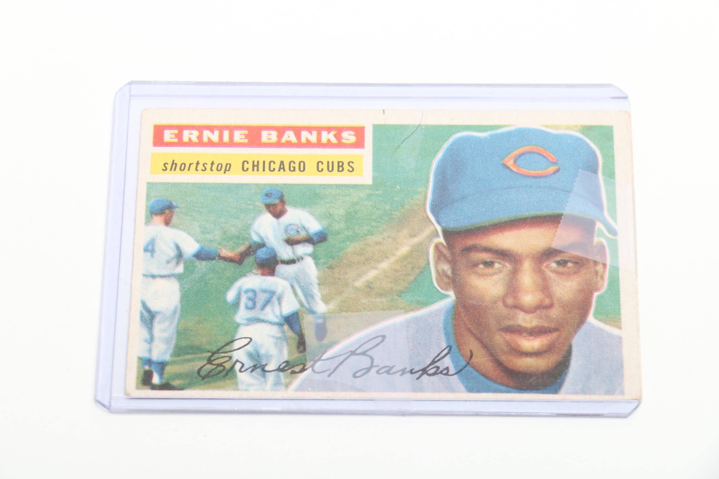 1956 (HOF) Ernie Banks and (HOF) Warren Spahn Topps Baseball Cards