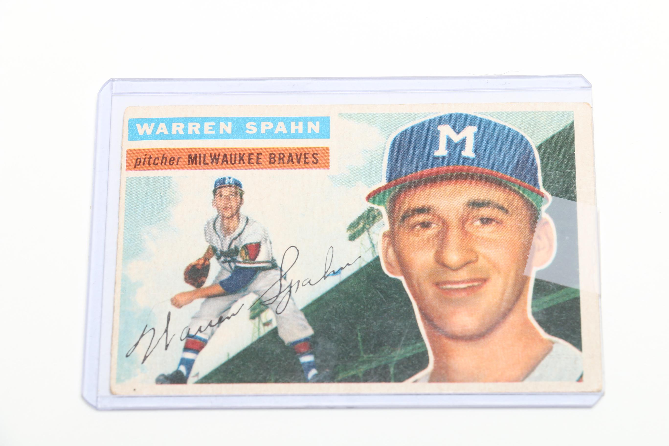 1956 (HOF) Ernie Banks and (HOF) Warren Spahn Topps Baseball Cards