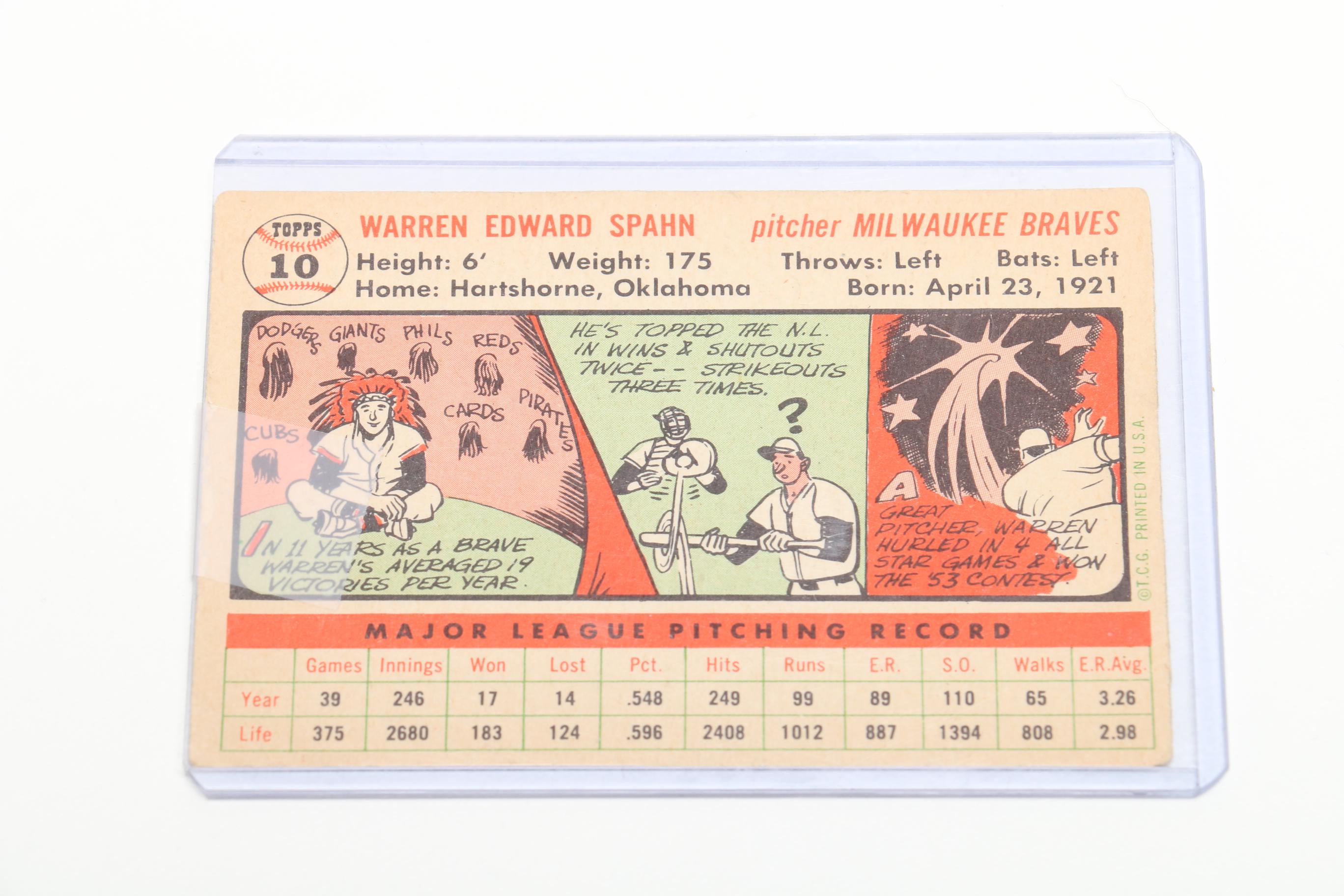 1956 (HOF) Ernie Banks and (HOF) Warren Spahn Topps Baseball Cards