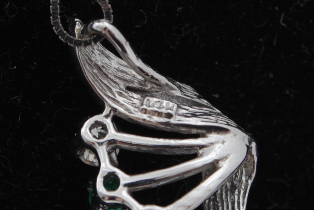 10K White Gold Necklace with 14K White Gold Emerald and Diamond Pendant