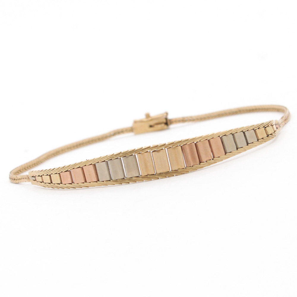 14K Yellow Gold Bracelet With Tri-Color Accents