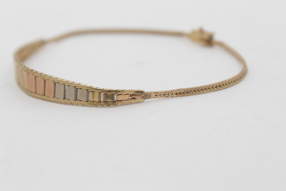 14K Yellow Gold Bracelet With Tri-Color Accents