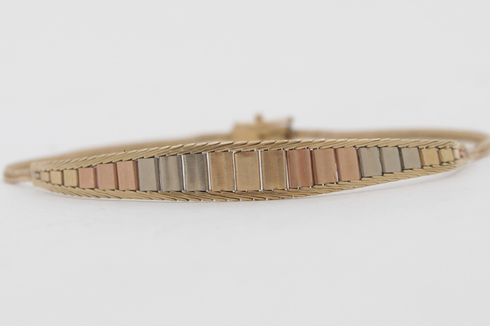 14K Yellow Gold Bracelet With Tri-Color Accents