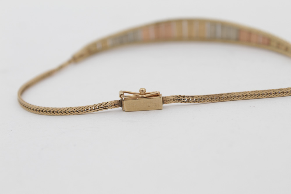 14K Yellow Gold Bracelet With Tri-Color Accents