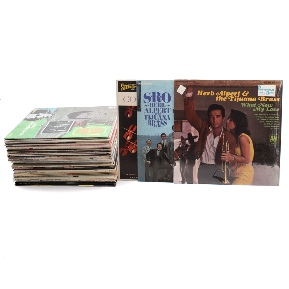 Assorted Vintage Records Featuring Nat King Cole and Louis Armstrong