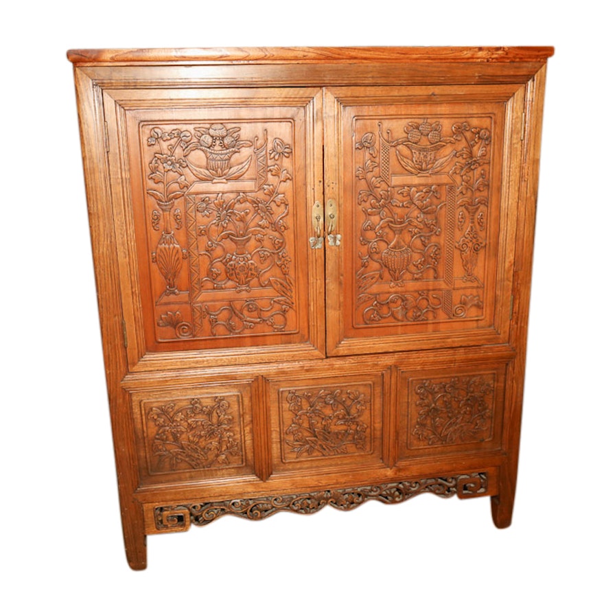 Chinese Carved Wood Cabinet, Early 20th Century