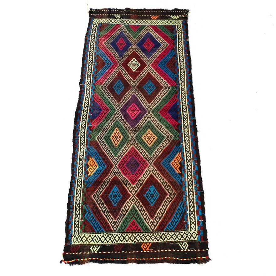 Semi-Antique Handwoven Central Asian Suzani Kilim Rug
