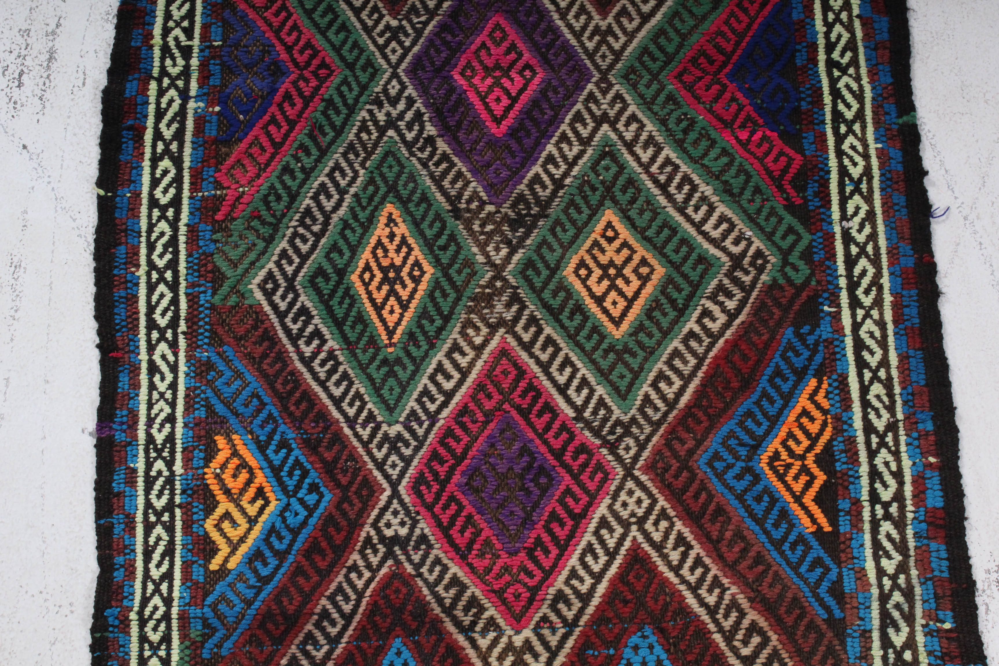 Semi-Antique Handwoven Central Asian Suzani Kilim Rug