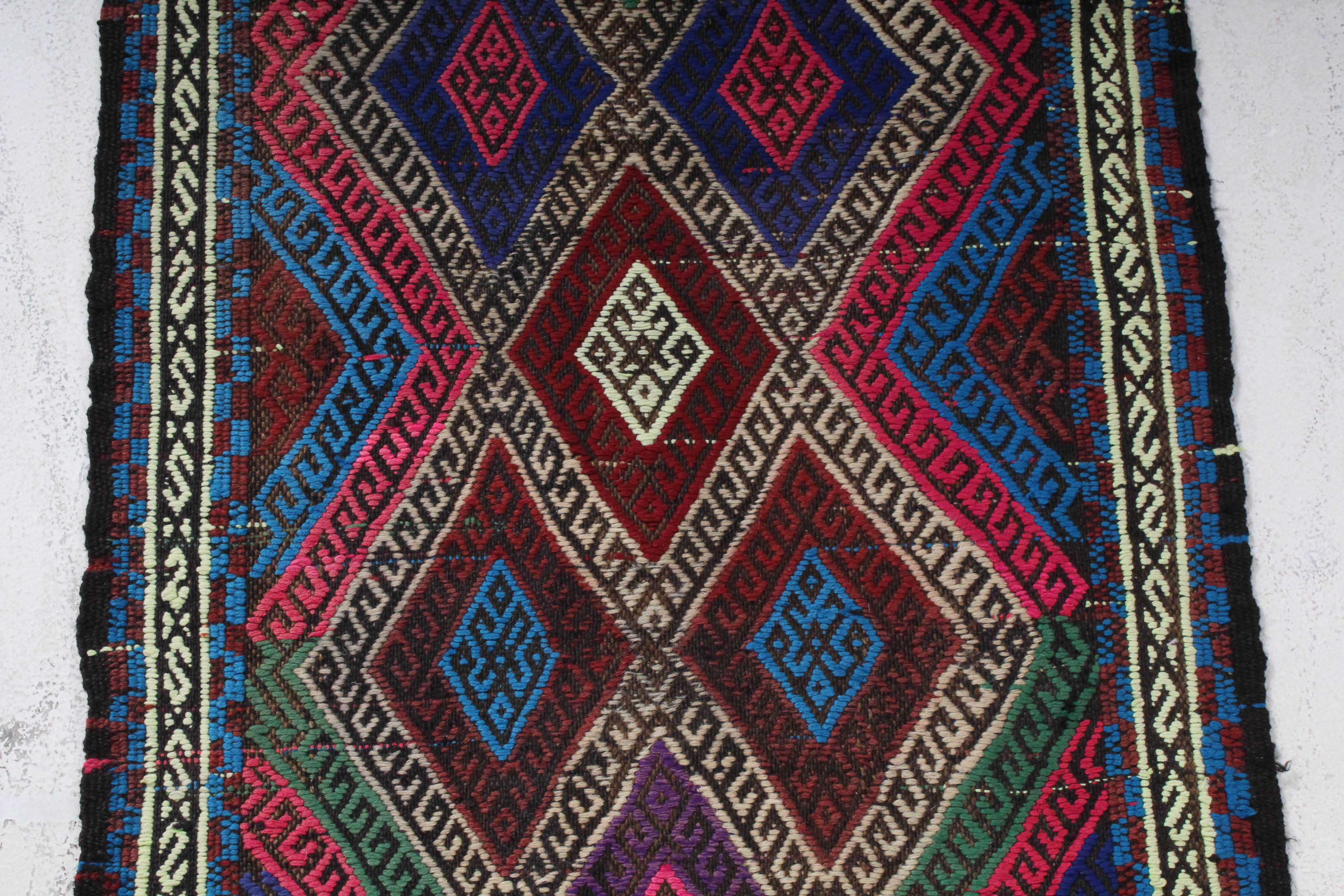 Semi-Antique Handwoven Central Asian Suzani Kilim Rug
