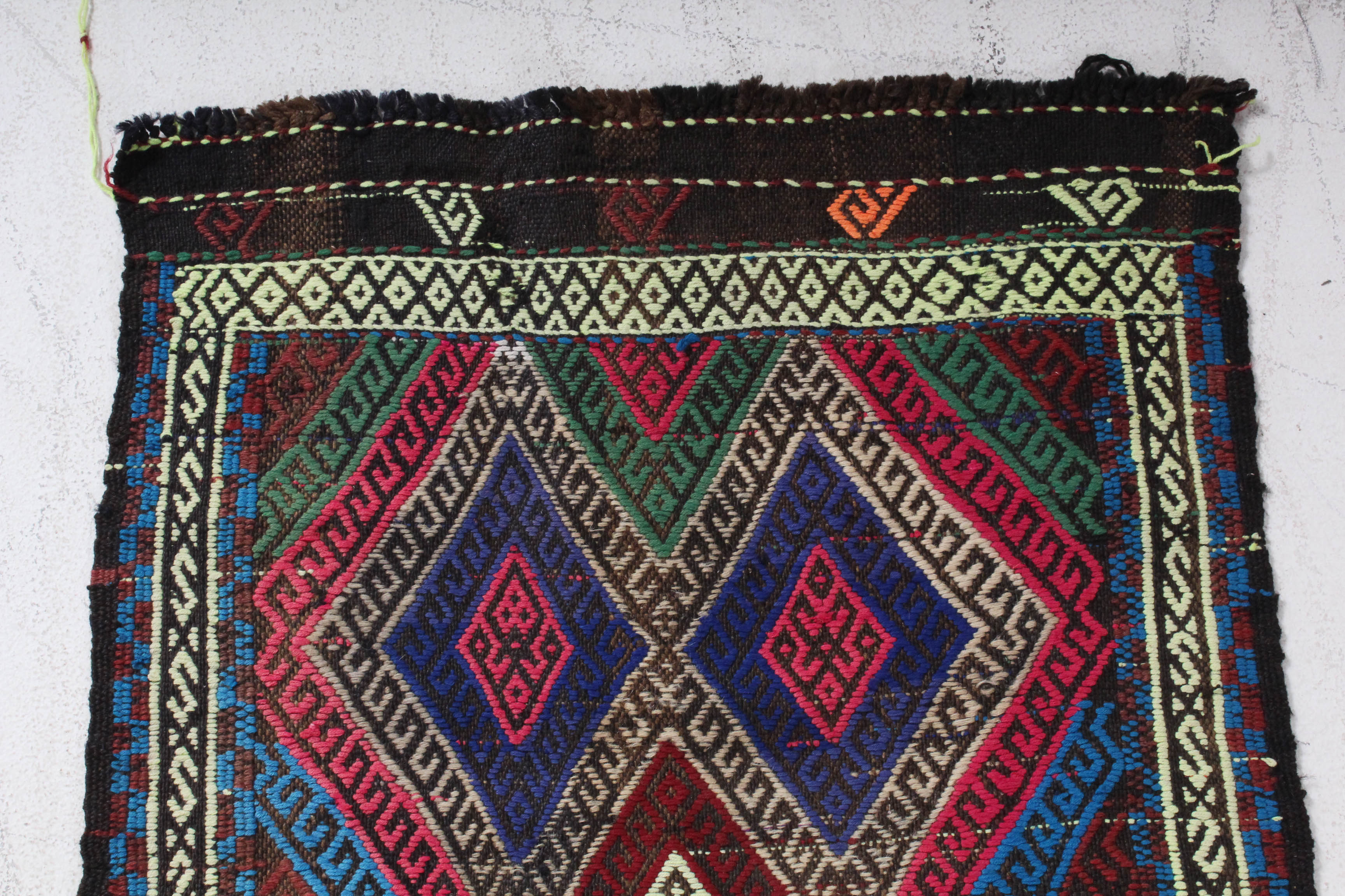 Semi-Antique Handwoven Central Asian Suzani Kilim Rug