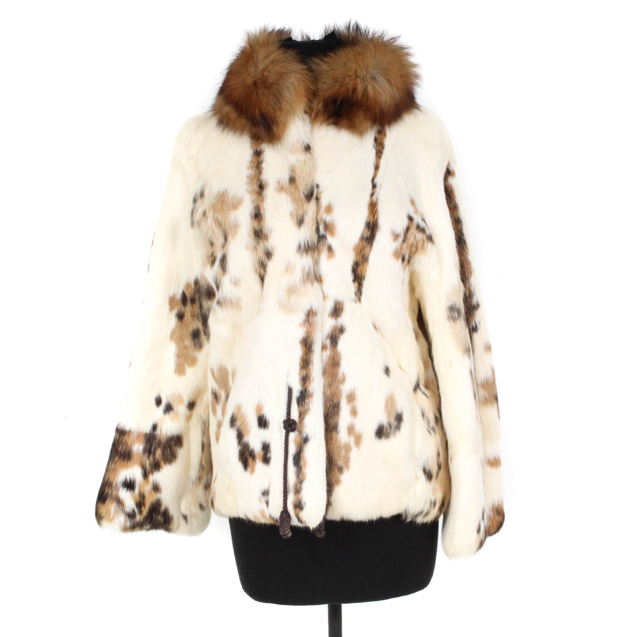 Tri-Color Rabbit Fur Jacket with Fox Fur Collar from Pappa's Furs