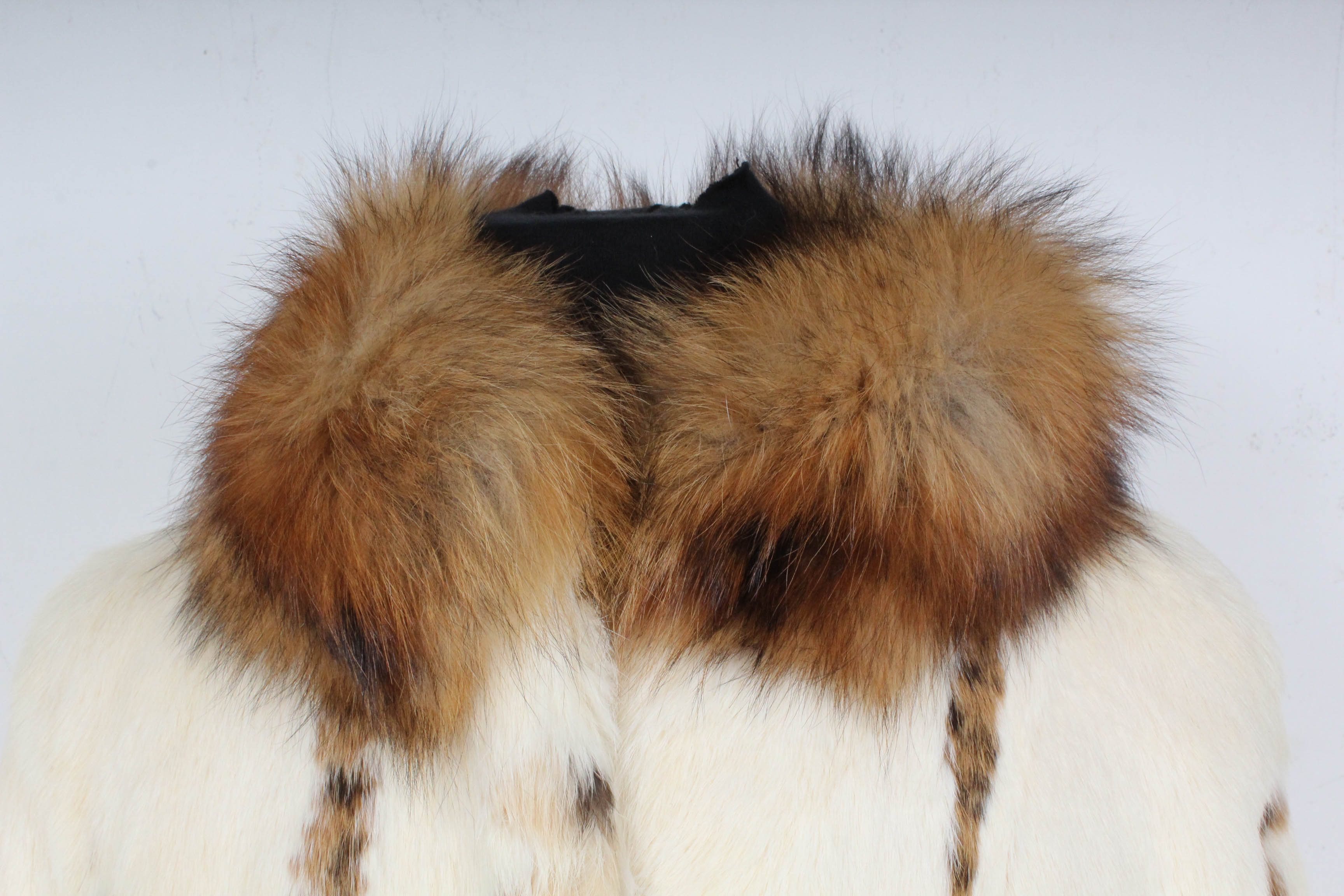 Tri-Color Rabbit Fur Jacket with Fox Fur Collar from Pappa's Furs