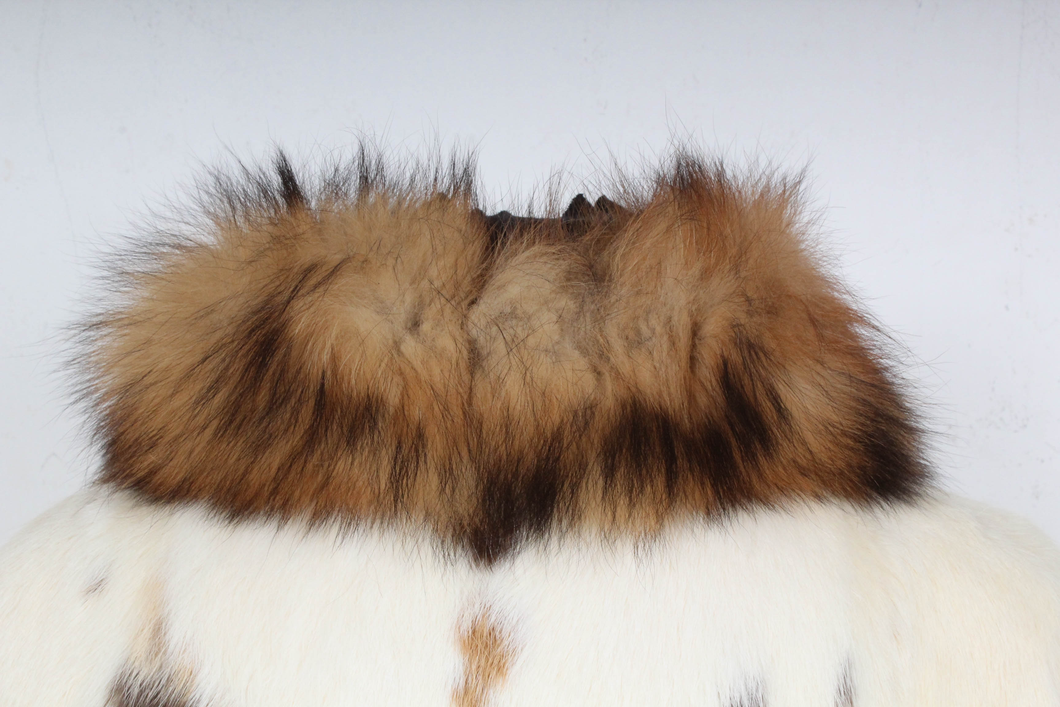 Tri-Color Rabbit Fur Jacket with Fox Fur Collar from Pappa's Furs