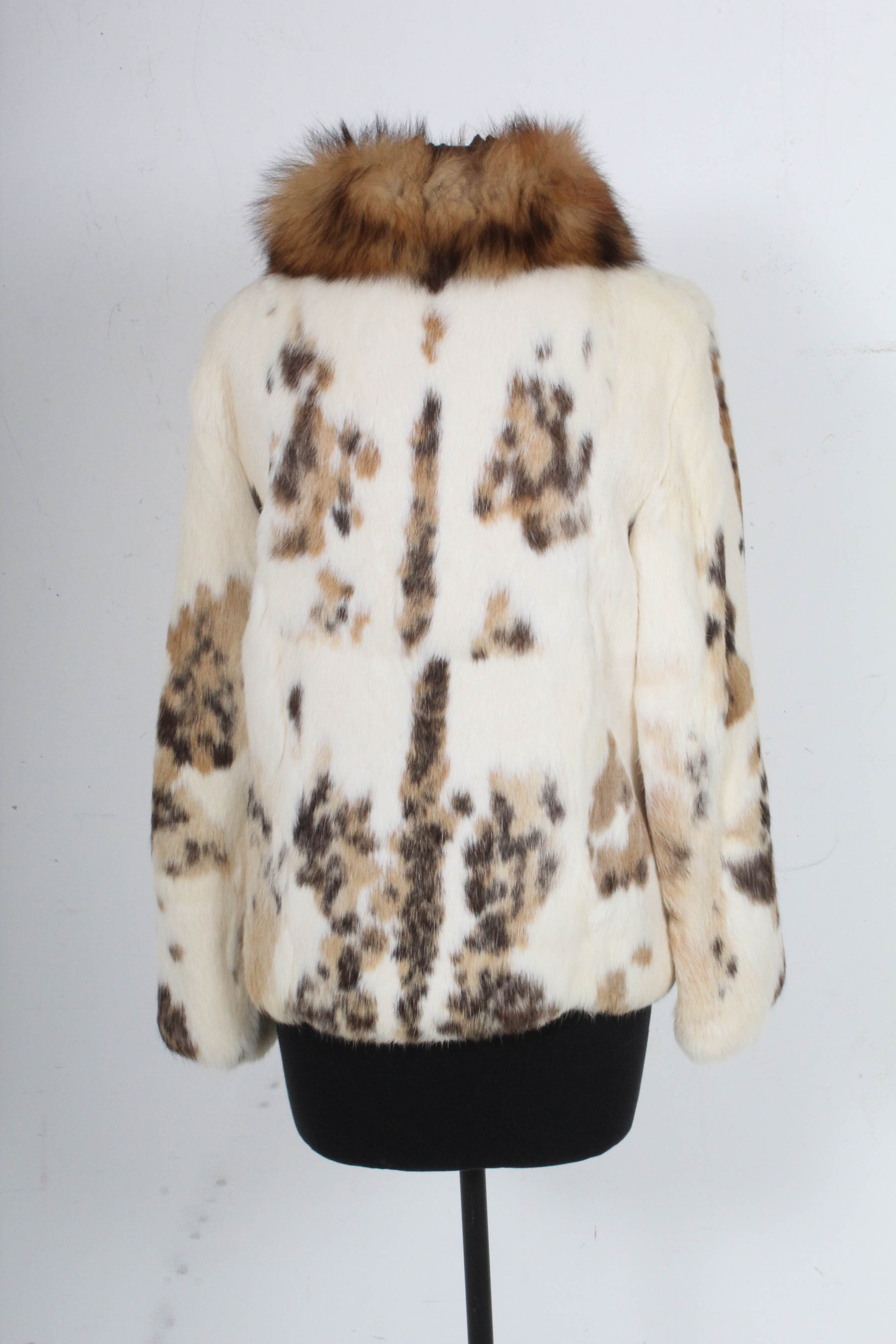 Tri-Color Rabbit Fur Jacket with Fox Fur Collar from Pappa's Furs