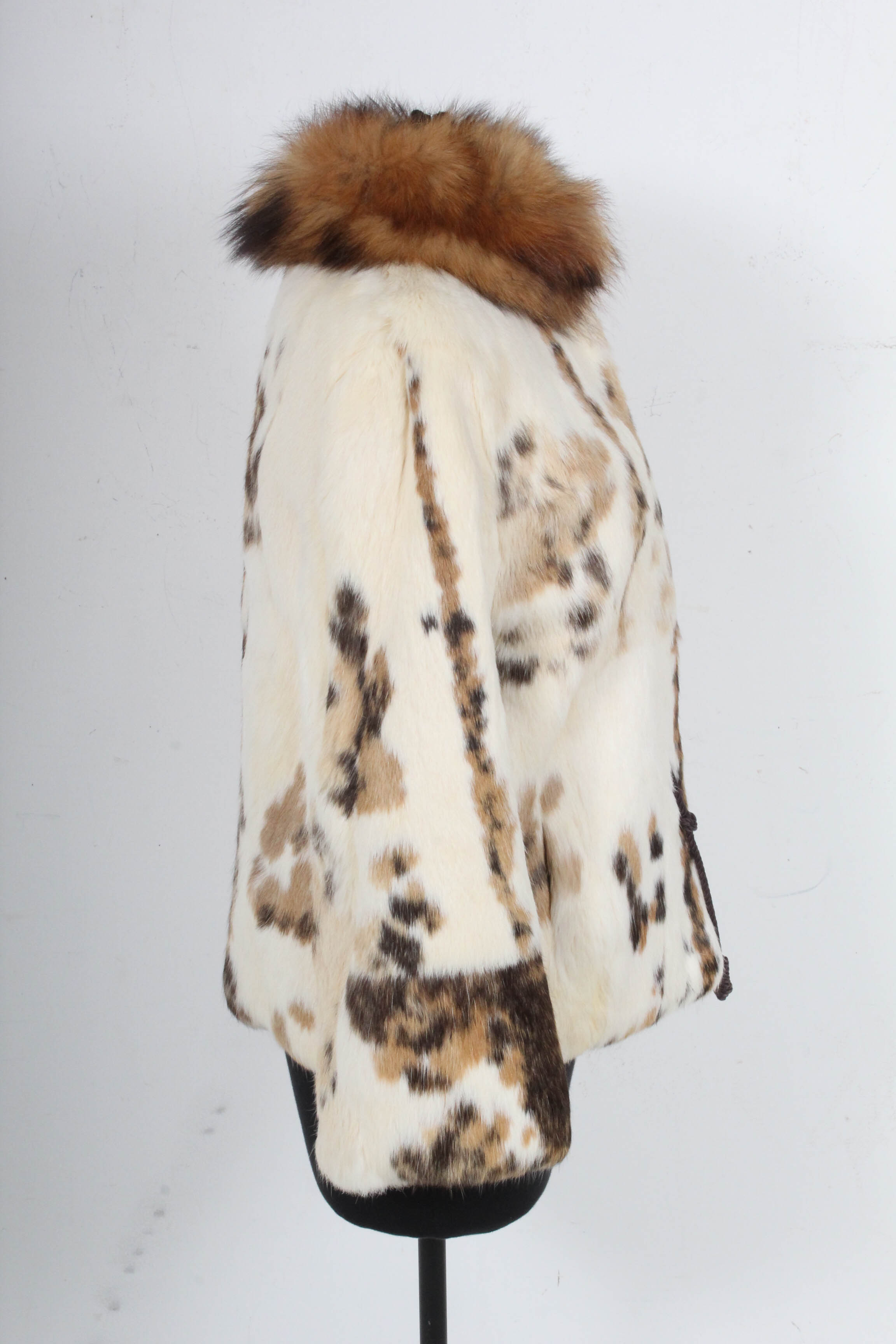 Tri-Color Rabbit Fur Jacket with Fox Fur Collar from Pappa's Furs